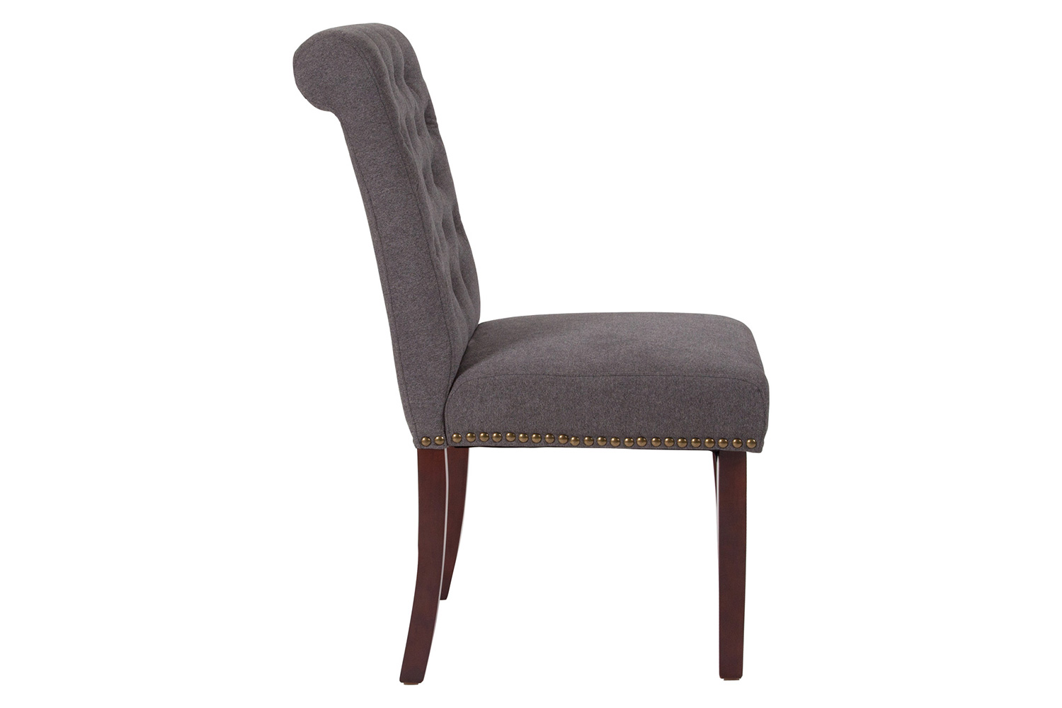 BLNK™ HERCULES Series Fabric Parsons Chair with Rolled Back, Accent Nail Trim and Walnut Finish - Dark Gray