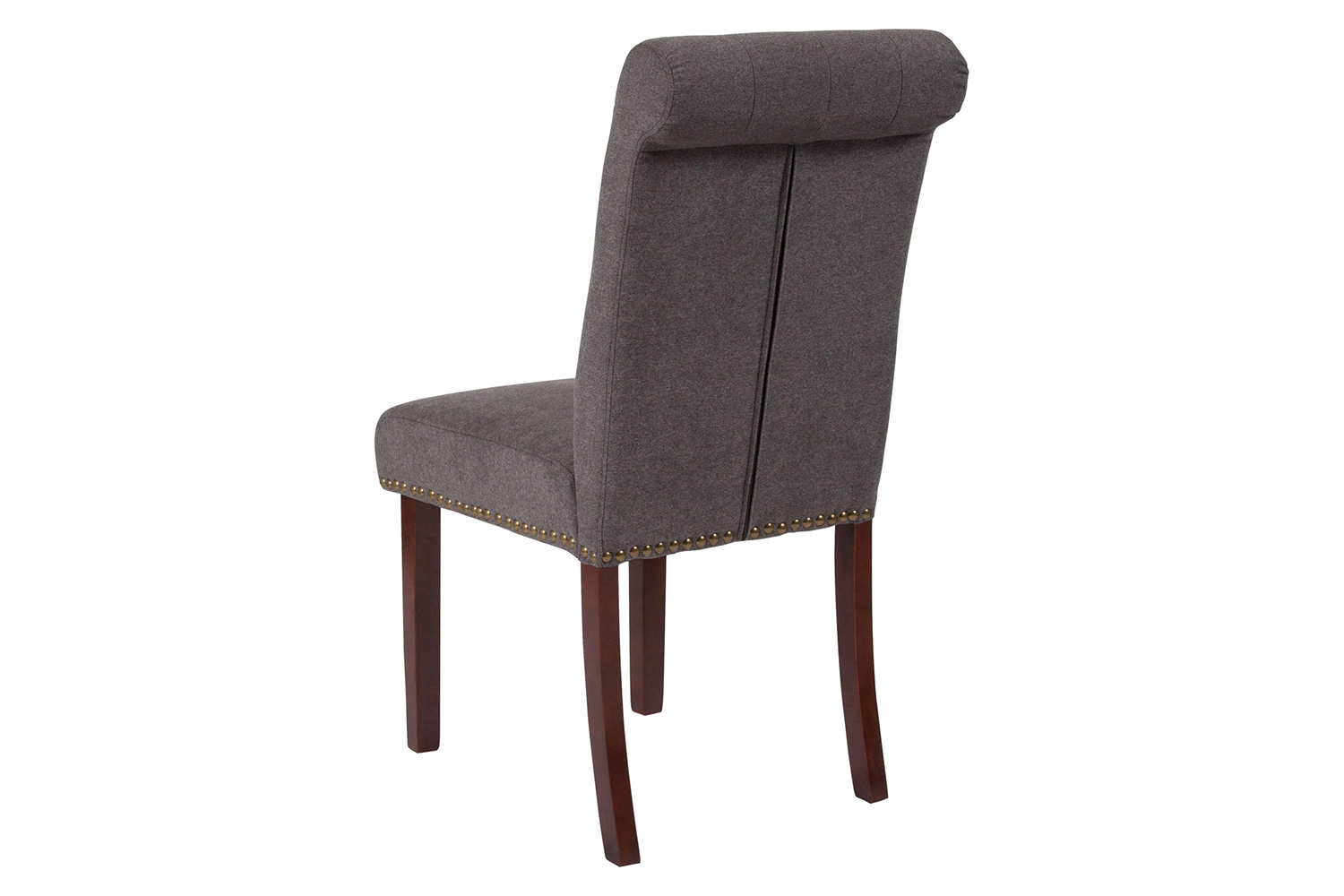 BLNK™ HERCULES Series Fabric Parsons Chair with Rolled Back, Accent Nail Trim and Walnut Finish - Dark Gray