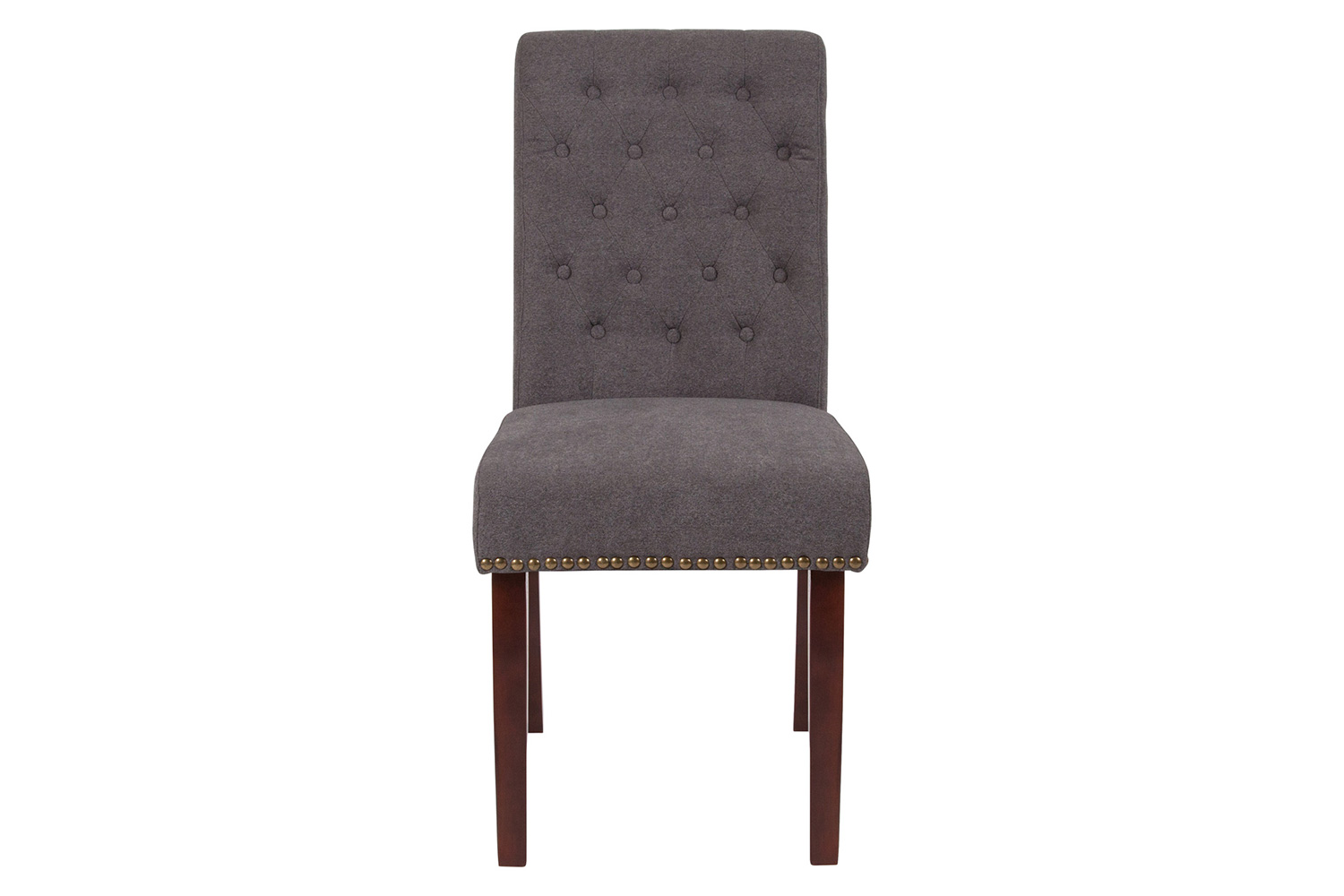 BLNK™ HERCULES Series Fabric Parsons Chair with Rolled Back, Accent Nail Trim and Walnut Finish - Dark Gray