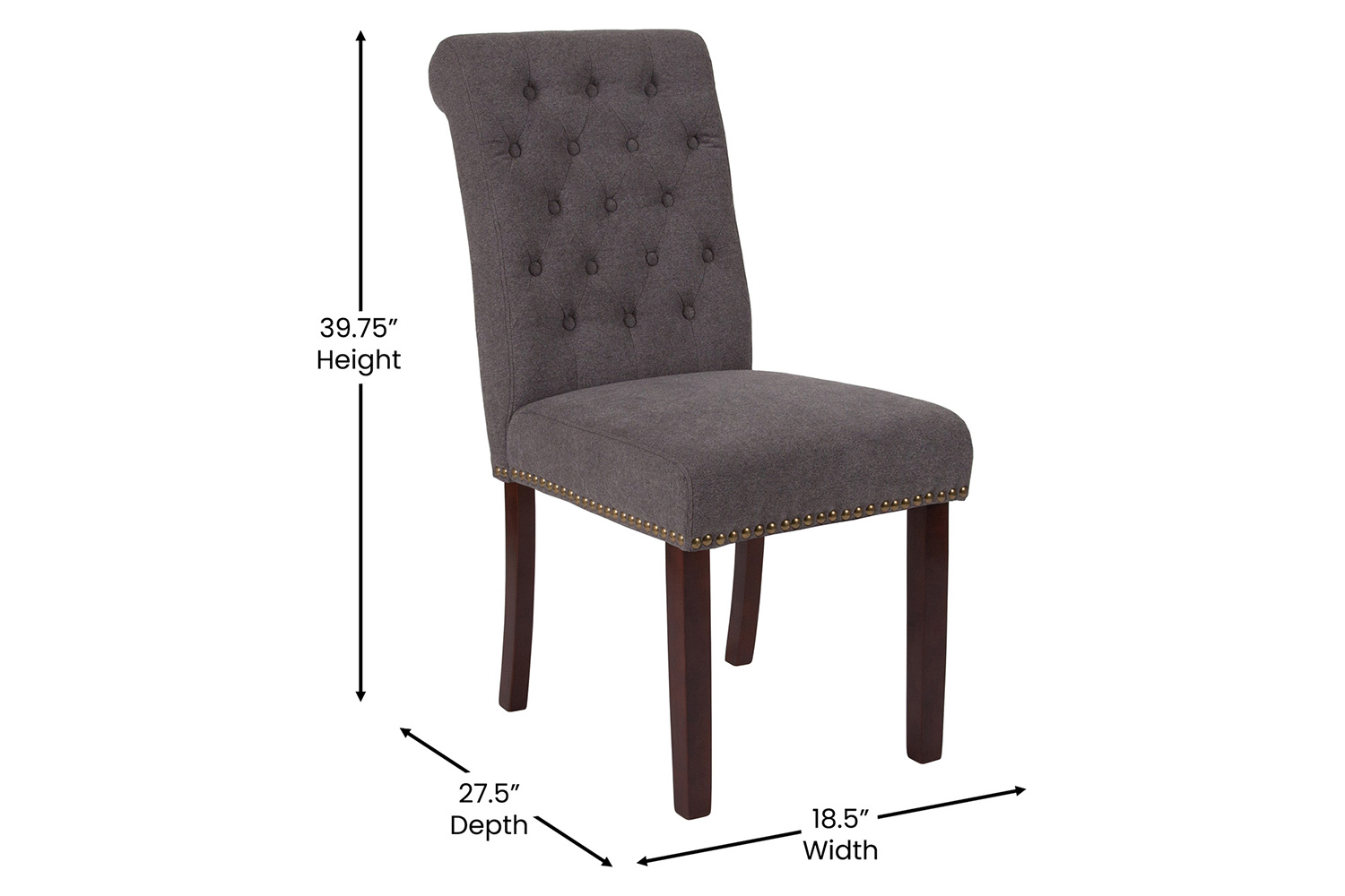 BLNK™ HERCULES Series Fabric Parsons Chair with Rolled Back, Accent Nail Trim and Walnut Finish - Dark Gray