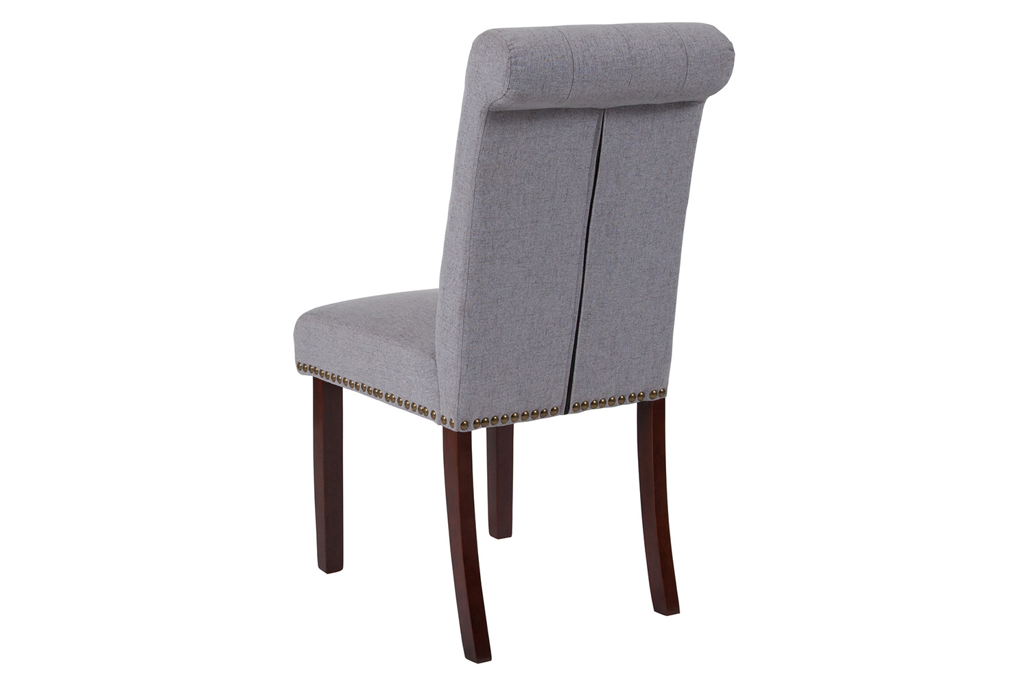 BLNK HERCULES Series Fabric Parsons Chair with Rolled Back, Accent Nail Trim and Walnut Finish - Light Gray