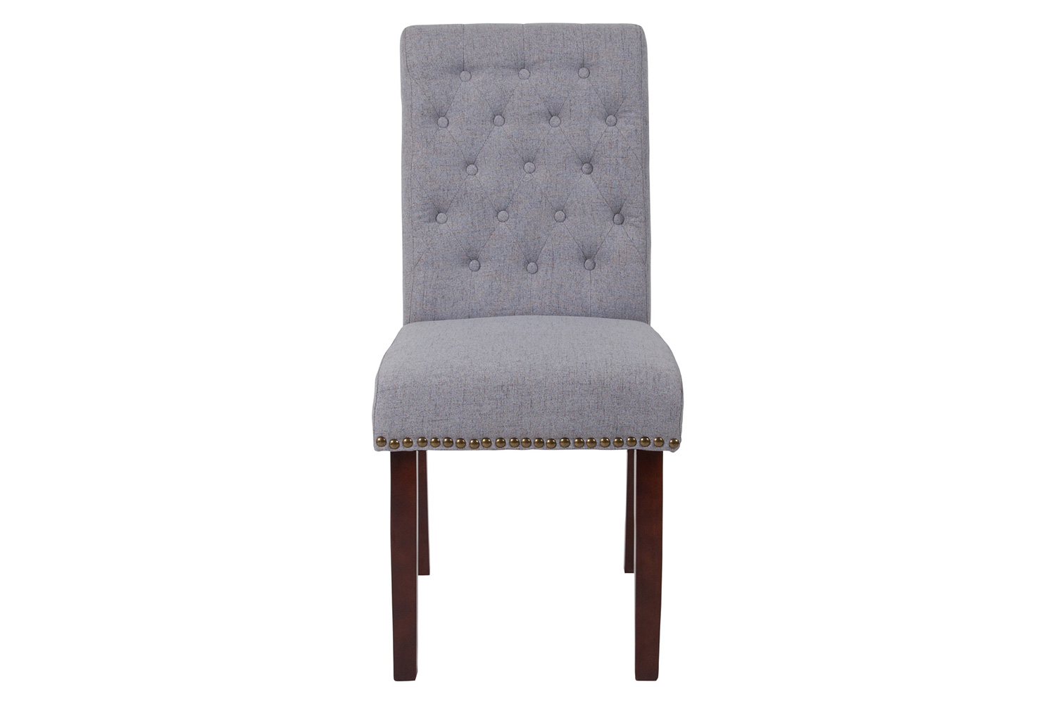 BLNK HERCULES Series Fabric Parsons Chair with Rolled Back, Accent Nail Trim and Walnut Finish - Light Gray