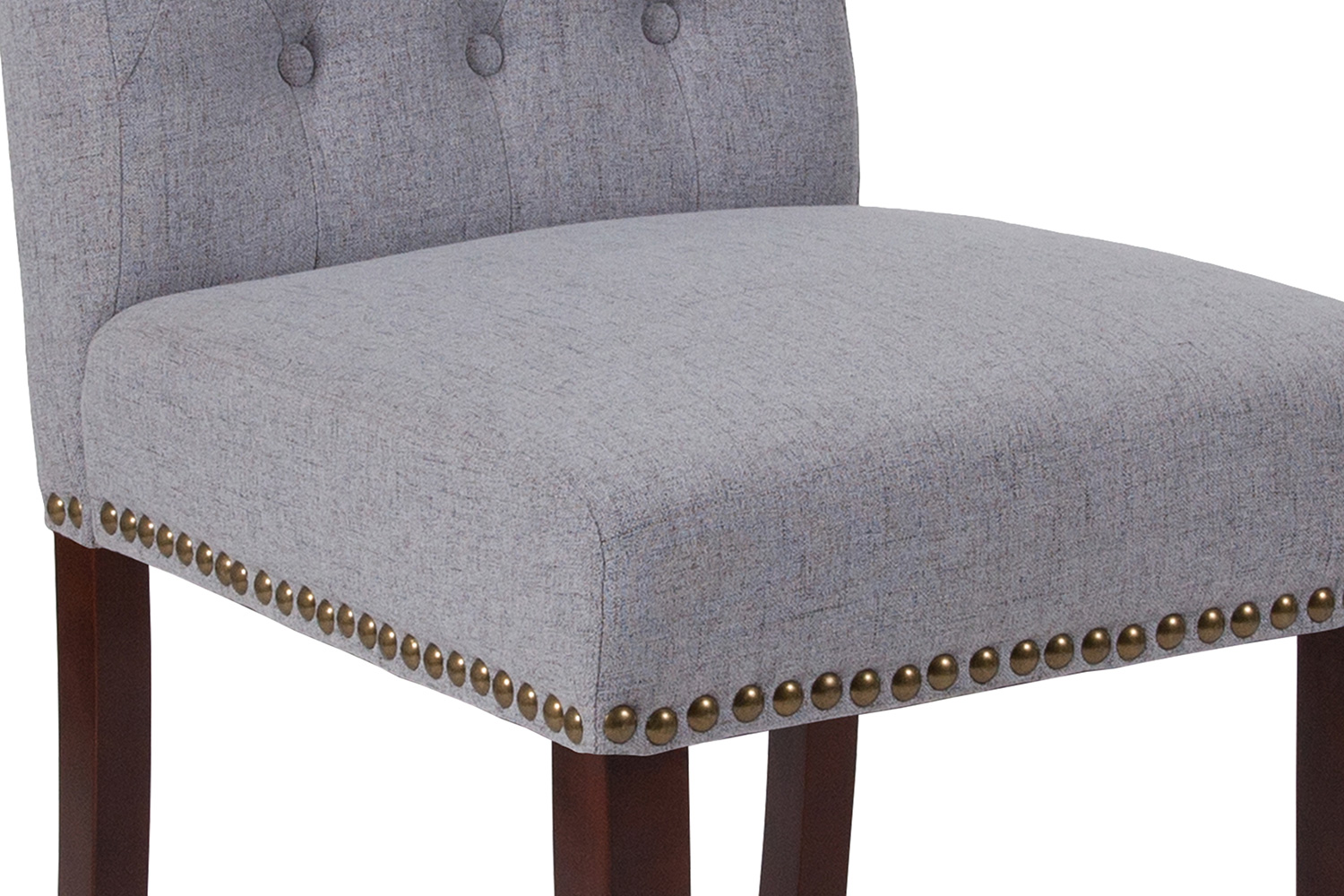 BLNK HERCULES Series Fabric Parsons Chair with Rolled Back, Accent Nail Trim and Walnut Finish - Light Gray