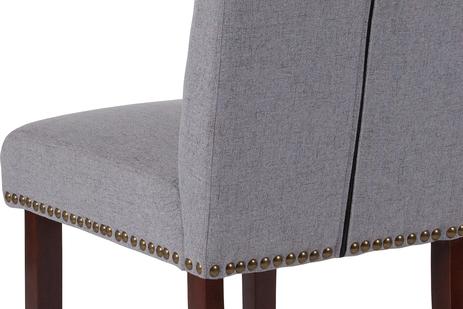 BLNK HERCULES Series Fabric Parsons Chair with Rolled Back, Accent Nail Trim and Walnut Finish - Light Gray