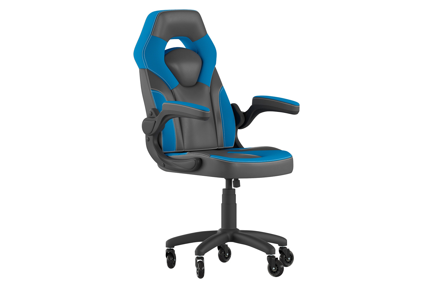 BLNK X10 Gaming Racing Office Computer PC Adjustable Chair with Flip-up Arms and Transparent Roller Wheels - Blue/Black