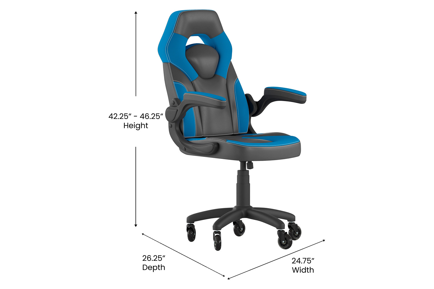 BLNK X10 Gaming Racing Office Computer PC Adjustable Chair with Flip-up Arms and Transparent Roller Wheels - Blue/Black