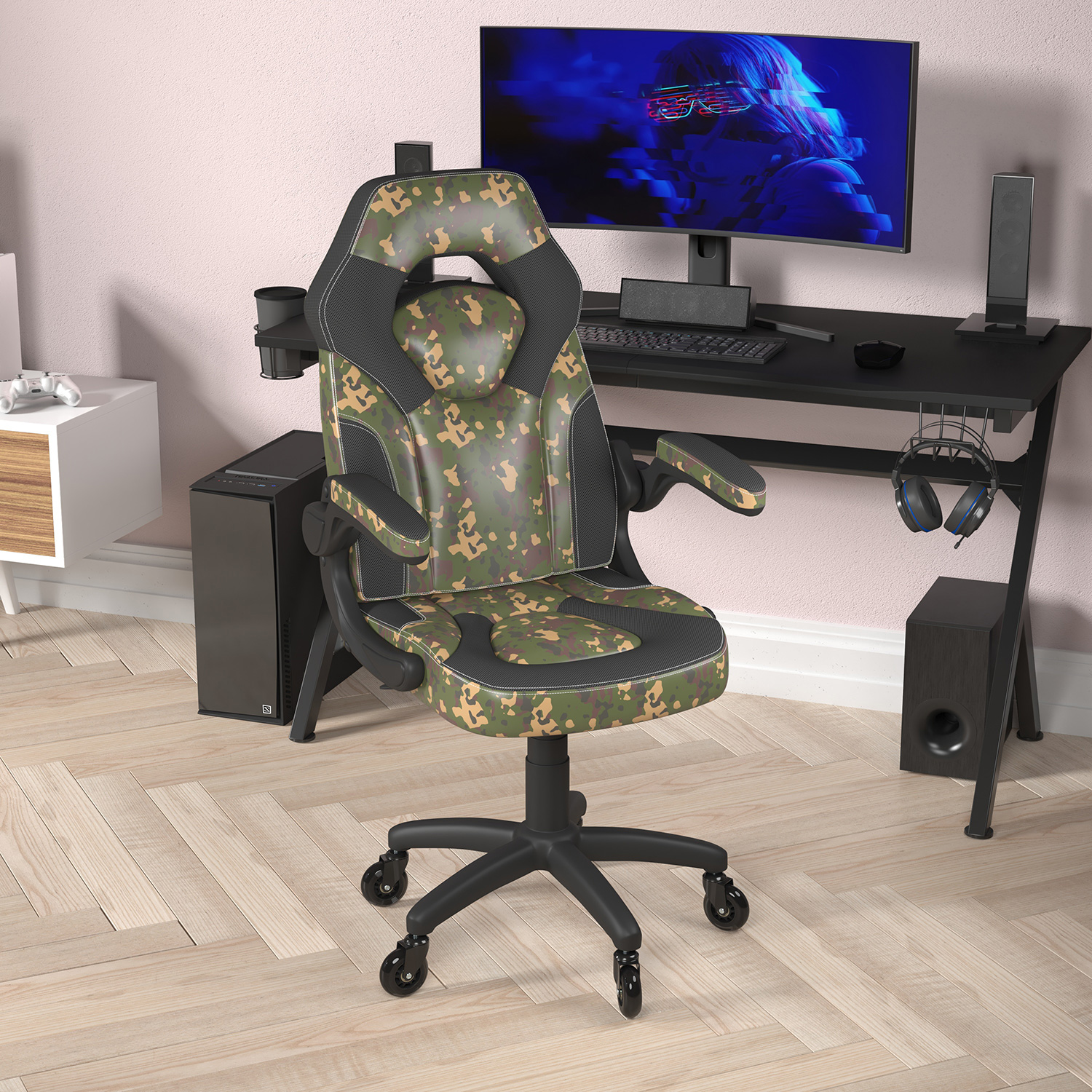 BLNK X10 Gaming Racing Computer PC Adjustable Chair with Flip-up Arms and Transparent Roller Wheels