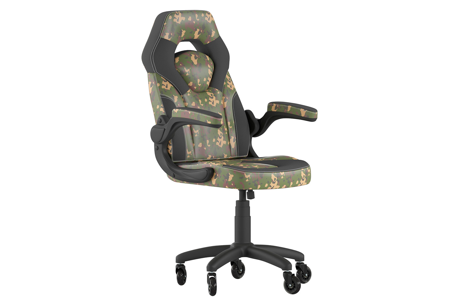 BLNK X10 Gaming Racing Computer PC Adjustable Chair with Flip-up Arms and Transparent Roller Wheels - Camouflage/Black