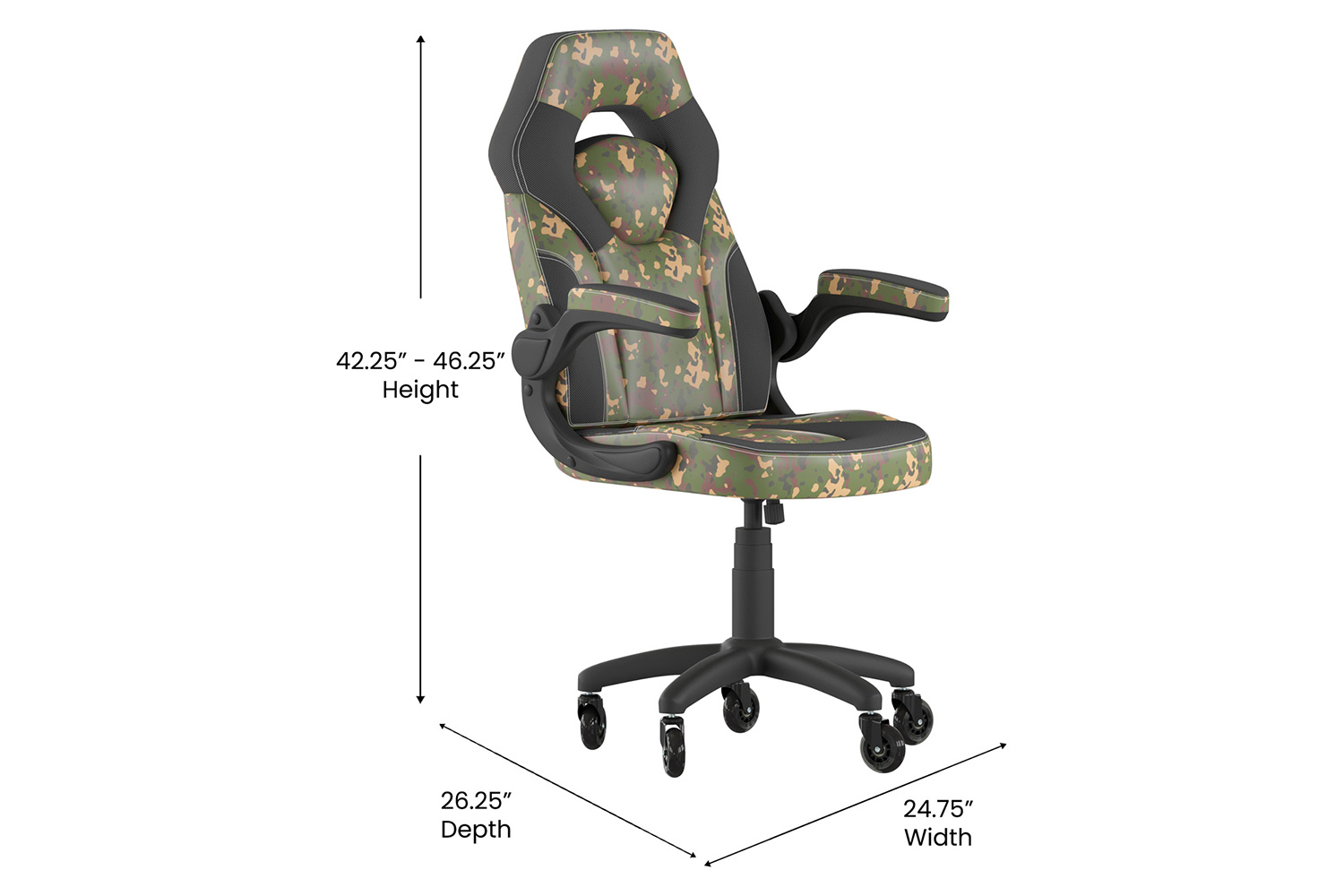 BLNK X10 Gaming Racing Computer PC Adjustable Chair with Flip-up Arms and Transparent Roller Wheels - Camouflage/Black