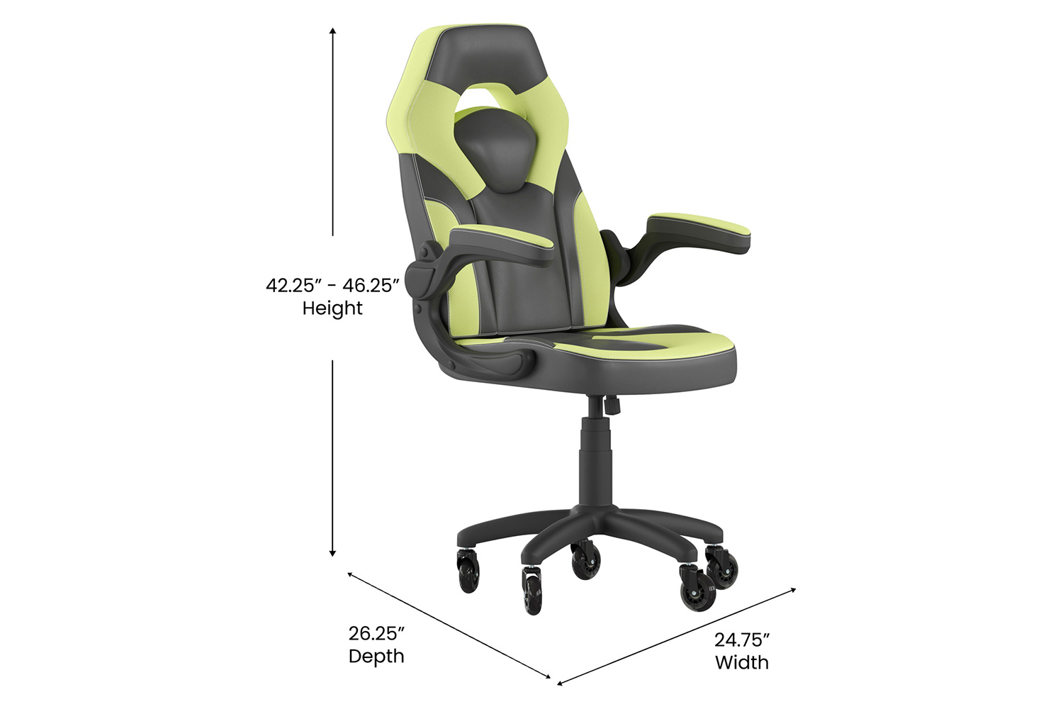 BLNK X10 Gaming Racing Computer PC Adjustable Chair with Flip-up Arms and Transparent Roller Wheels - Neon Green/Black