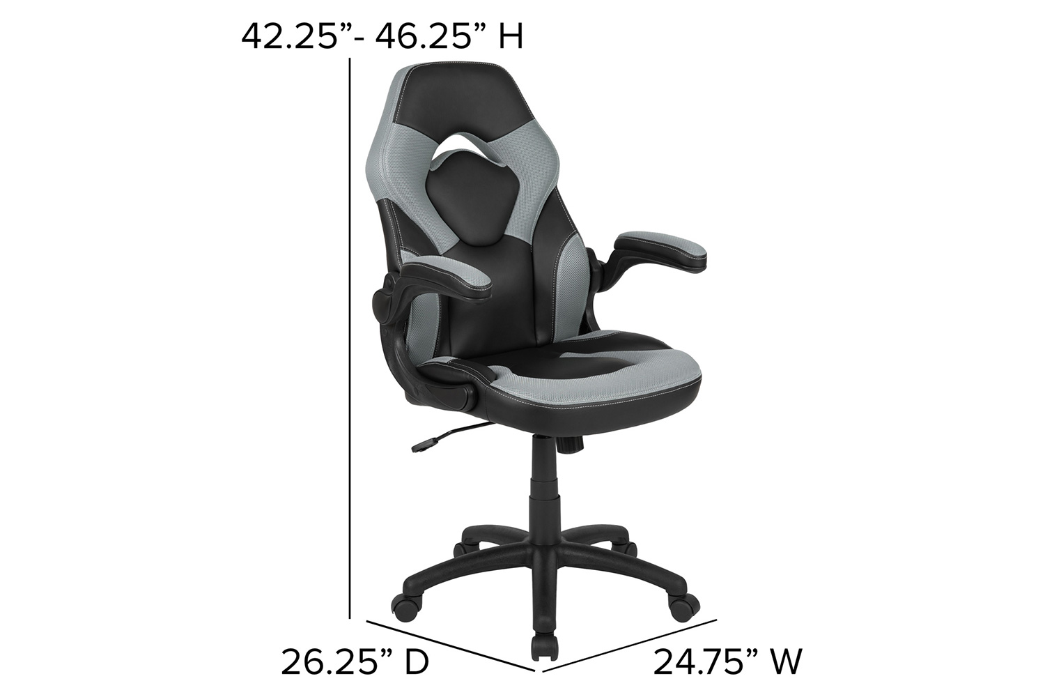 BLNK X10 Gaming Racing Office Ergonomic Computer PC Adjustable Swivel Chair with Flip-up Arms - Gray/Black