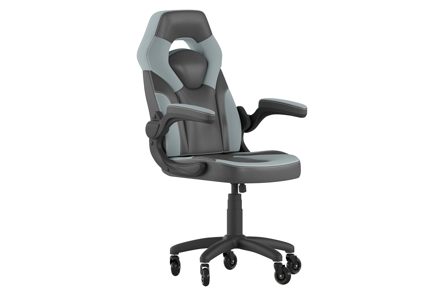 BLNK X10 Gaming Racing Office Computer PC Adjustable Chair with Flip-up Arms and Transparent Roller Wheels - Gray/Black