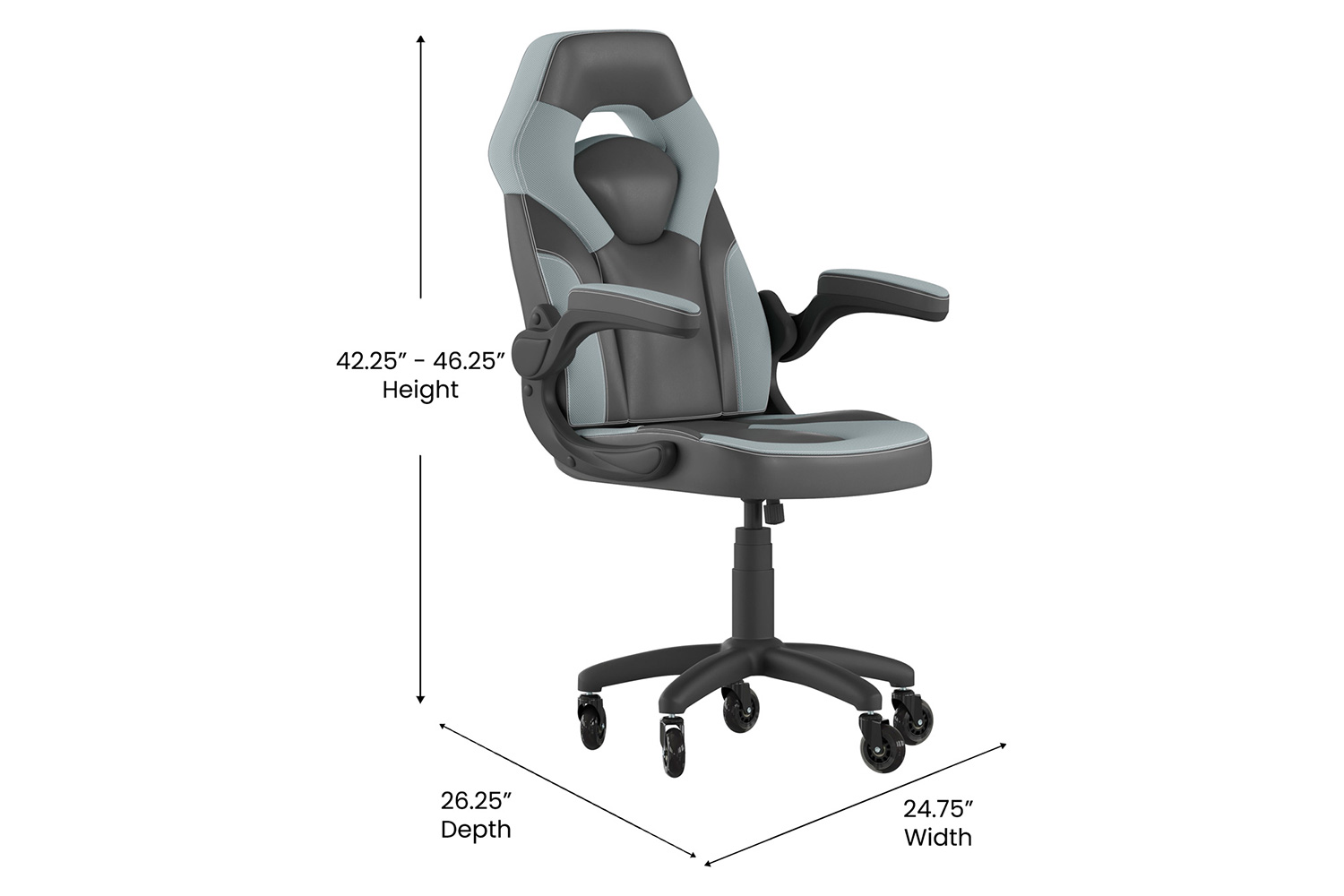 BLNK X10 Gaming Racing Office Computer PC Adjustable Chair with Flip-up Arms and Transparent Roller Wheels - Gray/Black