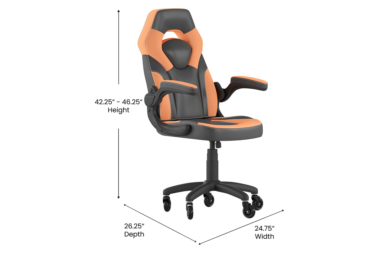 BLNK X10 Gaming Racing Office Computer PC Adjustable Chair with Flip-up Arms and Transparent Roller Wheels - Orange/Black