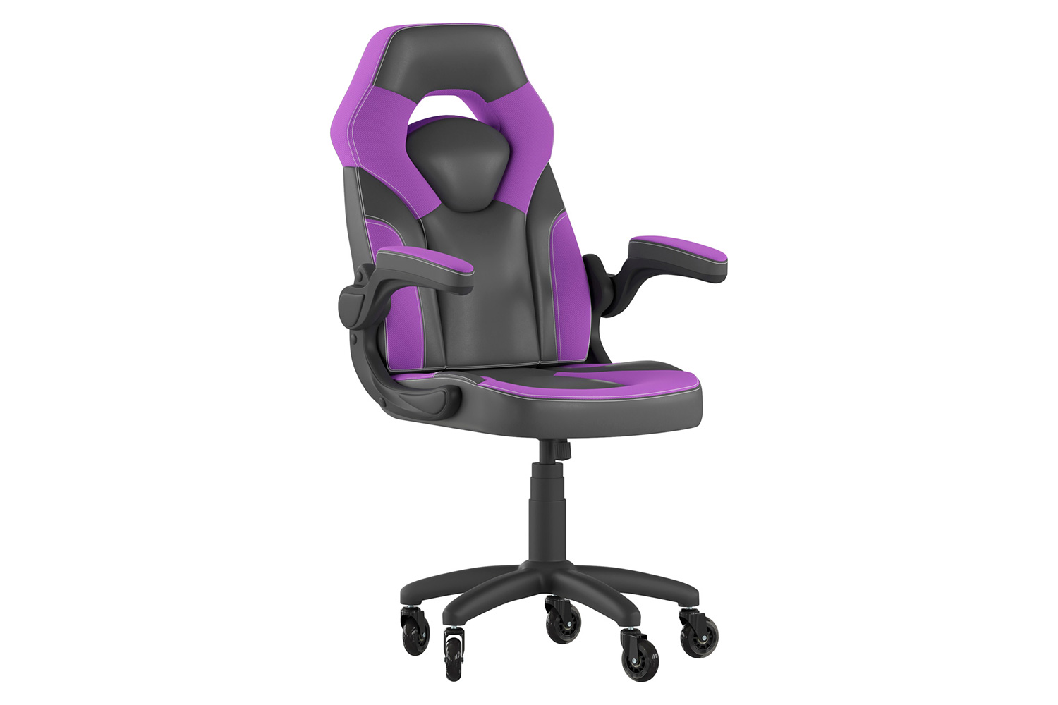 BLNK X10 Gaming Racing Office Computer PC Adjustable Chair with Flip-up Arms and Transparent Roller Wheels - Purple/Black