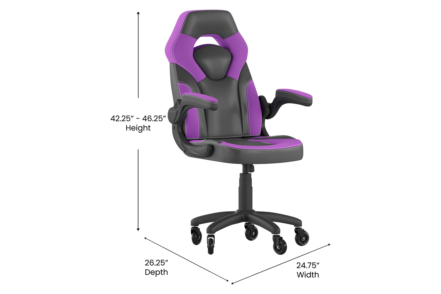 BLNK X10 Gaming Racing Office Computer PC Adjustable Chair with Flip-up Arms and Transparent Roller Wheels - Purple/Black