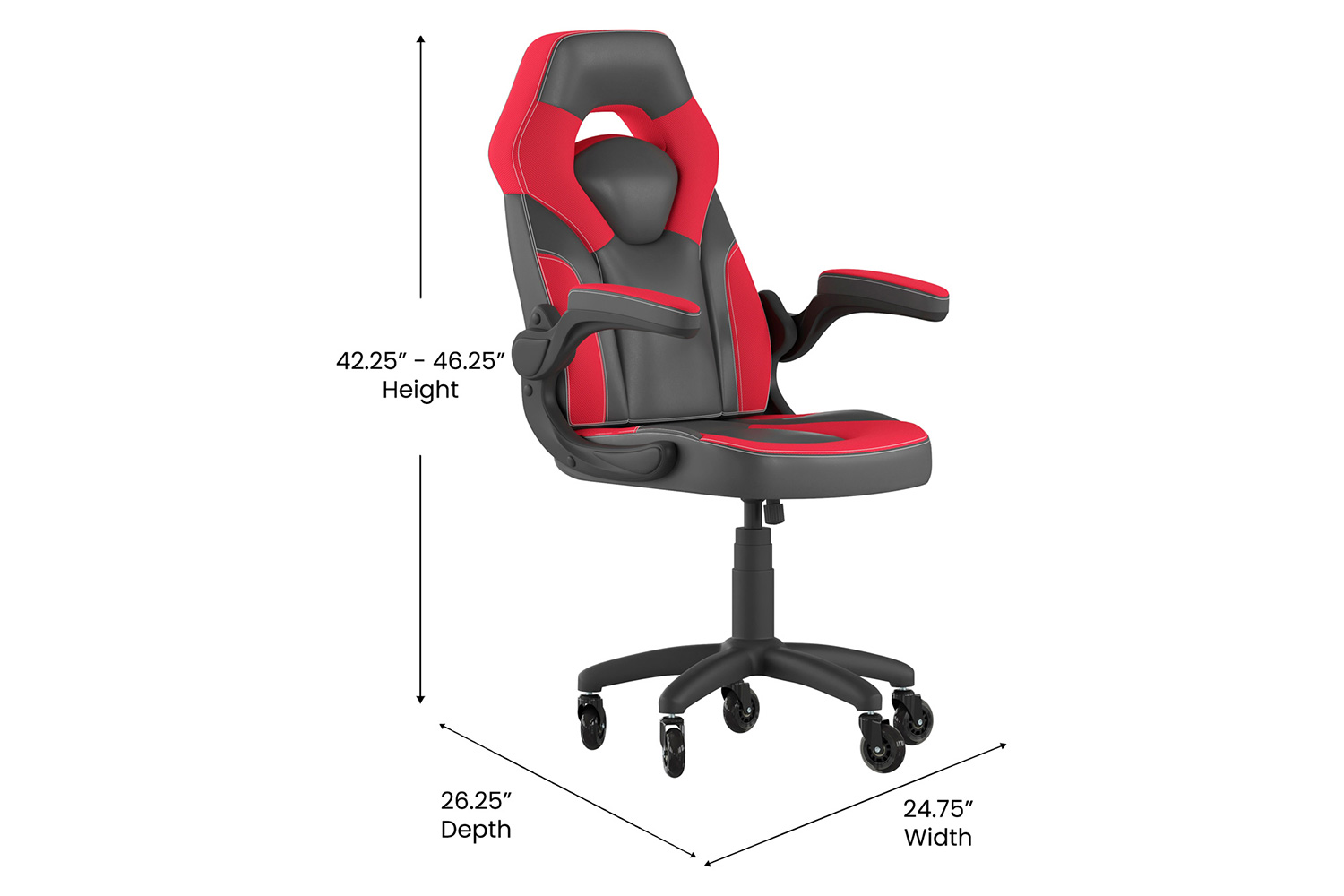 BLNK X10 Gaming Racing Office Computer PC Adjustable Chair with Flip-up Arms and Transparent Roller Wheels - Red/Black