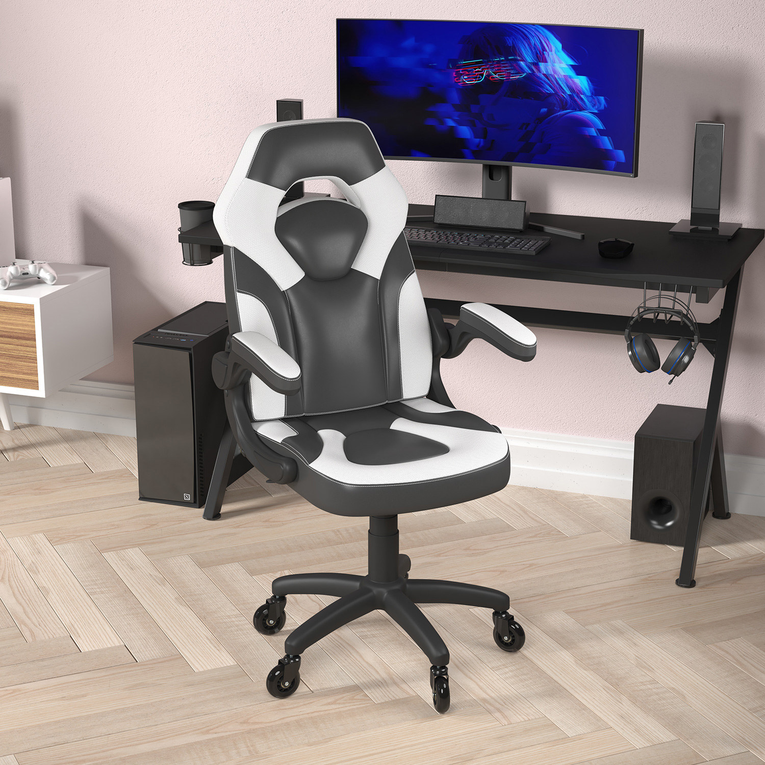 BLNK X10 Gaming Racing Office Computer PC Adjustable Chair with Flip-up Arms and Transparent Roller Wheels