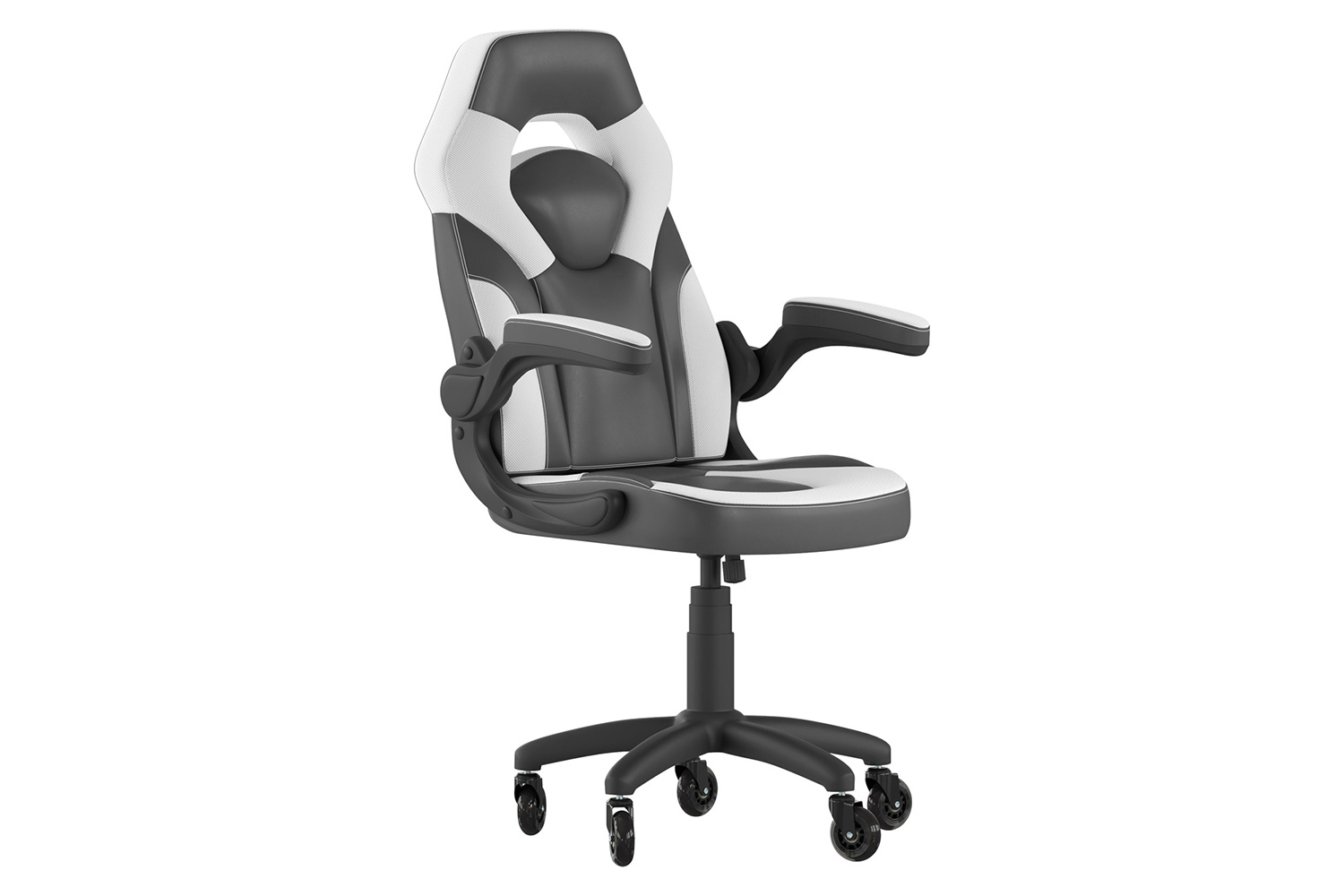 BLNK X10 Gaming Racing Office Computer PC Adjustable Chair with Flip-up Arms and Transparent Roller Wheels - White/Black