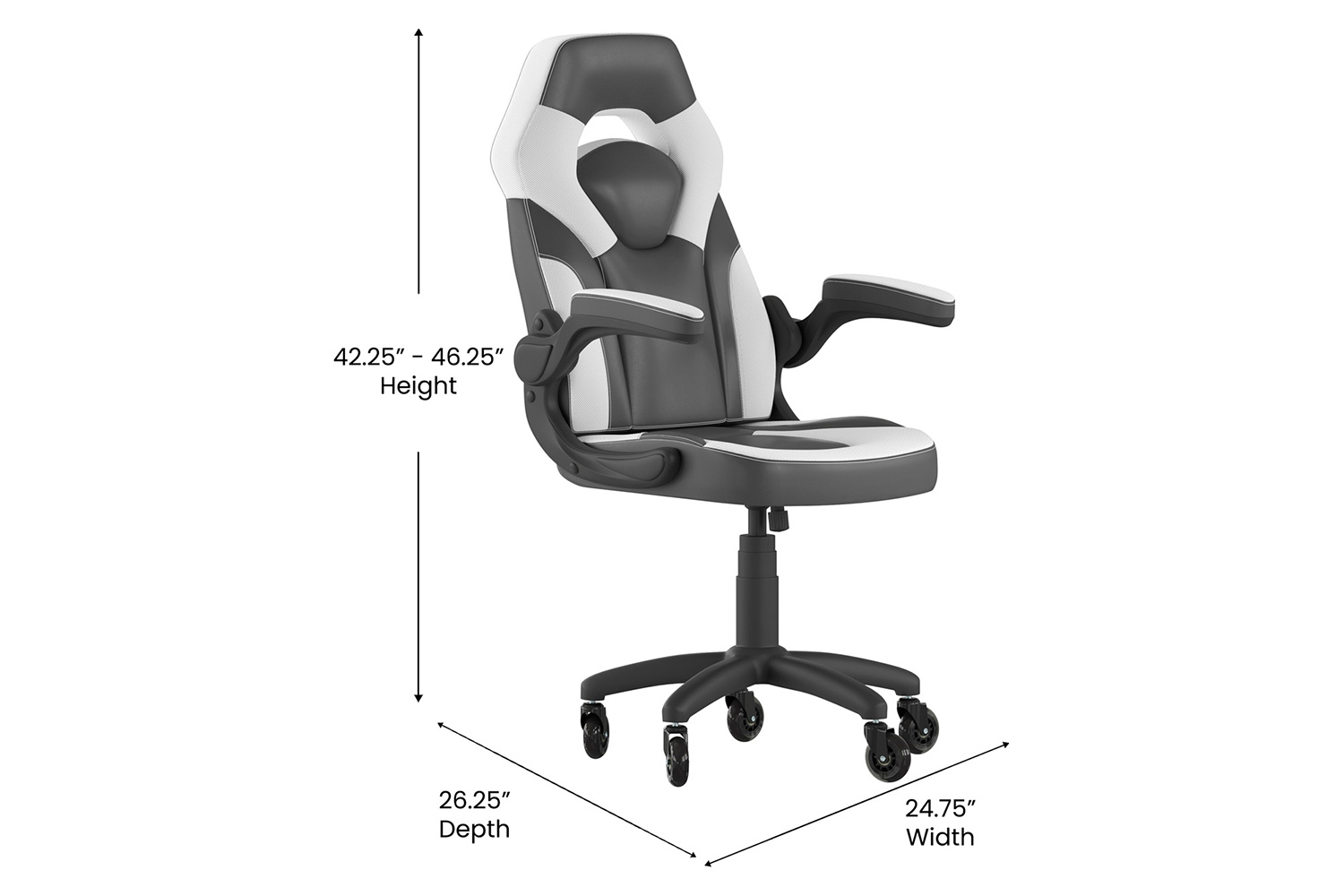 BLNK X10 Gaming Racing Office Computer PC Adjustable Chair with Flip-up Arms and Transparent Roller Wheels - White/Black