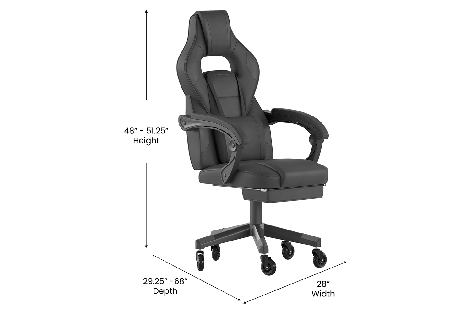 BLNK X40 Gaming Racing Computer Chair with Fully Reclining Back/Arms and Transparent Roller Wheels, Slide-Out Footrest - Black