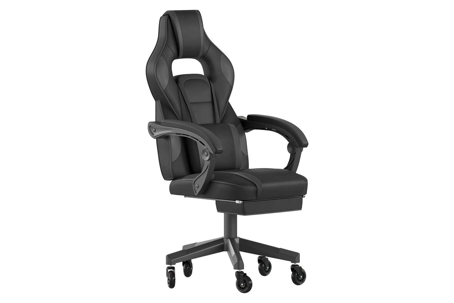 BLNK X40 Gaming Racing Computer Chair with Fully Reclining Back/Arms and Transparent Roller Wheels, Slide-Out Footrest - Black/Gray