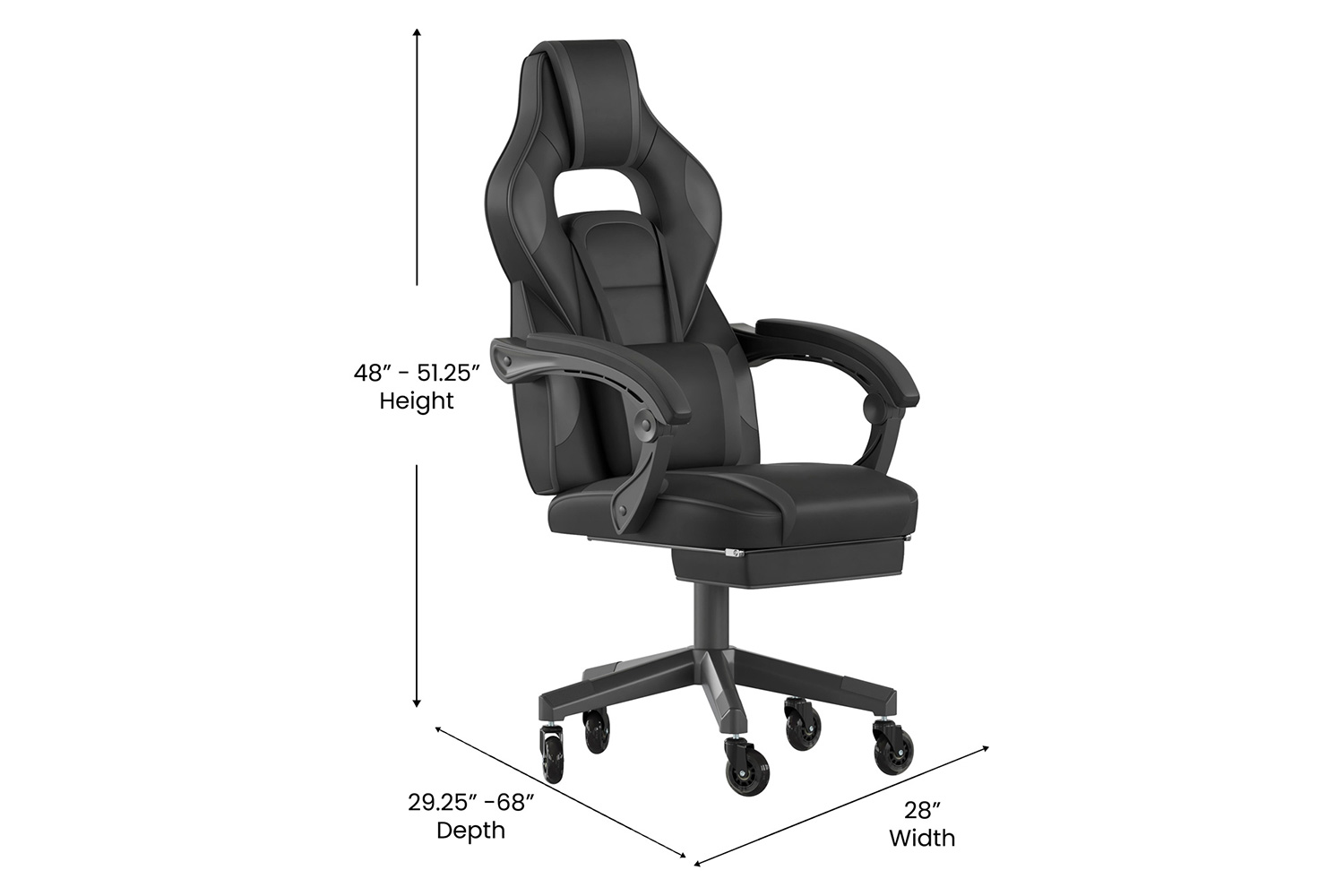 BLNK X40 Gaming Racing Computer Chair with Fully Reclining Back/Arms and Transparent Roller Wheels, Slide-Out Footrest - Black/Gray