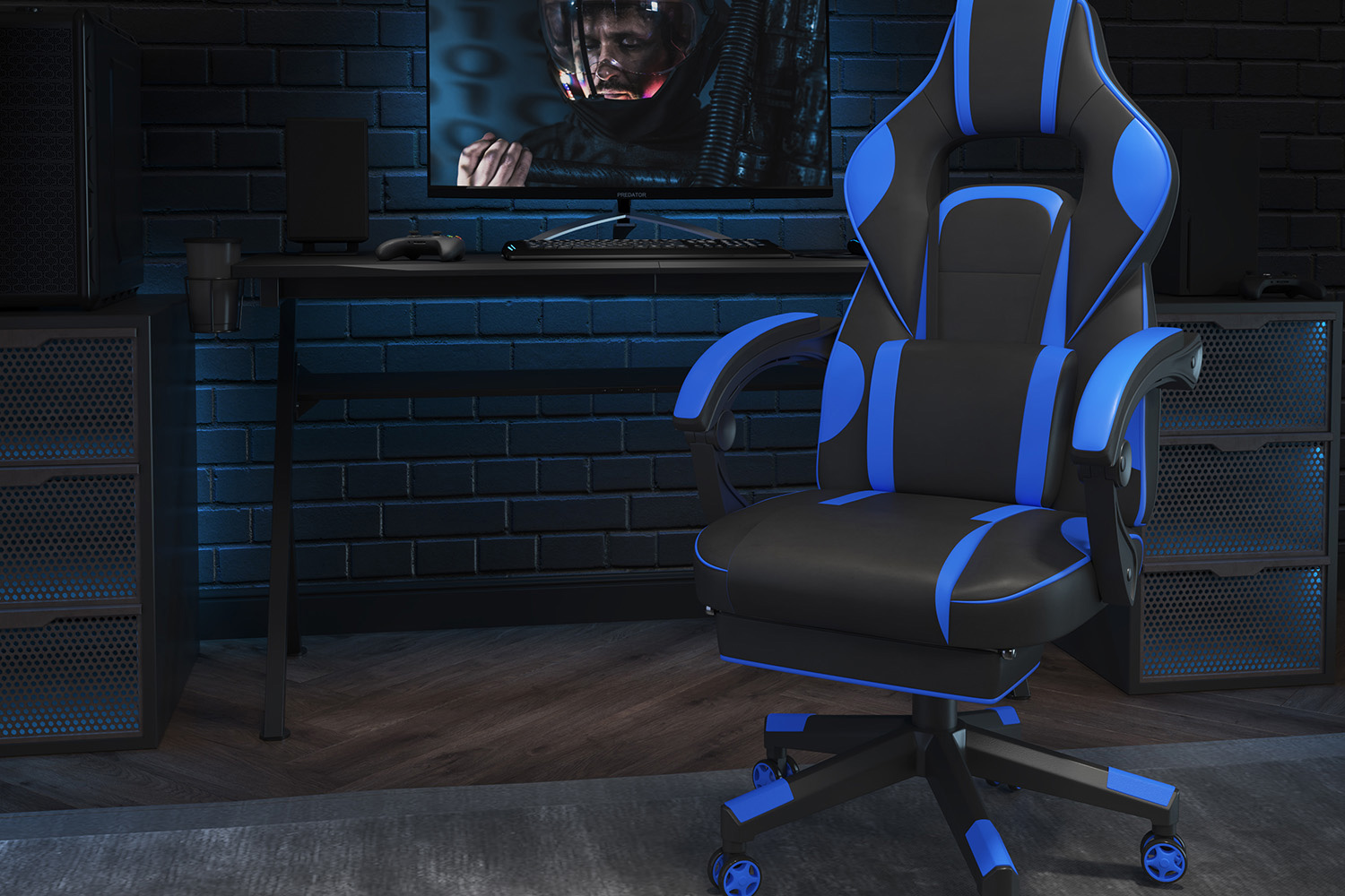 BLNK X40 Gaming Racing Ergonomic Computer Chair with Fully Reclining Back/Arms, Slide-Out Footrest, Massaging Lumbar