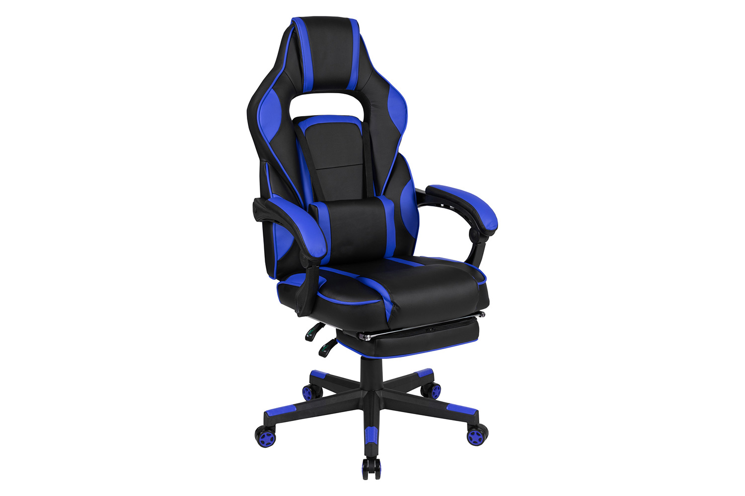 BLNK X40 Gaming Racing Ergonomic Computer Chair with Fully Reclining Back/Arms, Slide-Out Footrest, Massaging Lumbar - Black/Blue