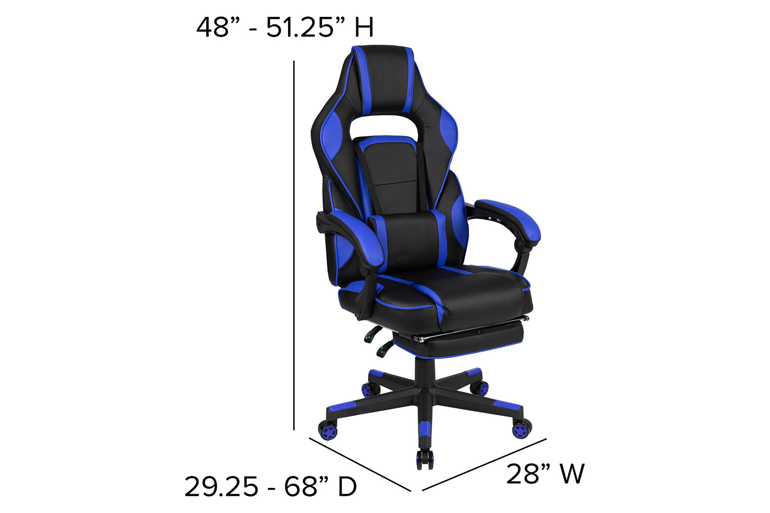 BLNK X40 Gaming Racing Ergonomic Computer Chair with Fully Reclining Back/Arms, Slide-Out Footrest, Massaging Lumbar - Black/Blue