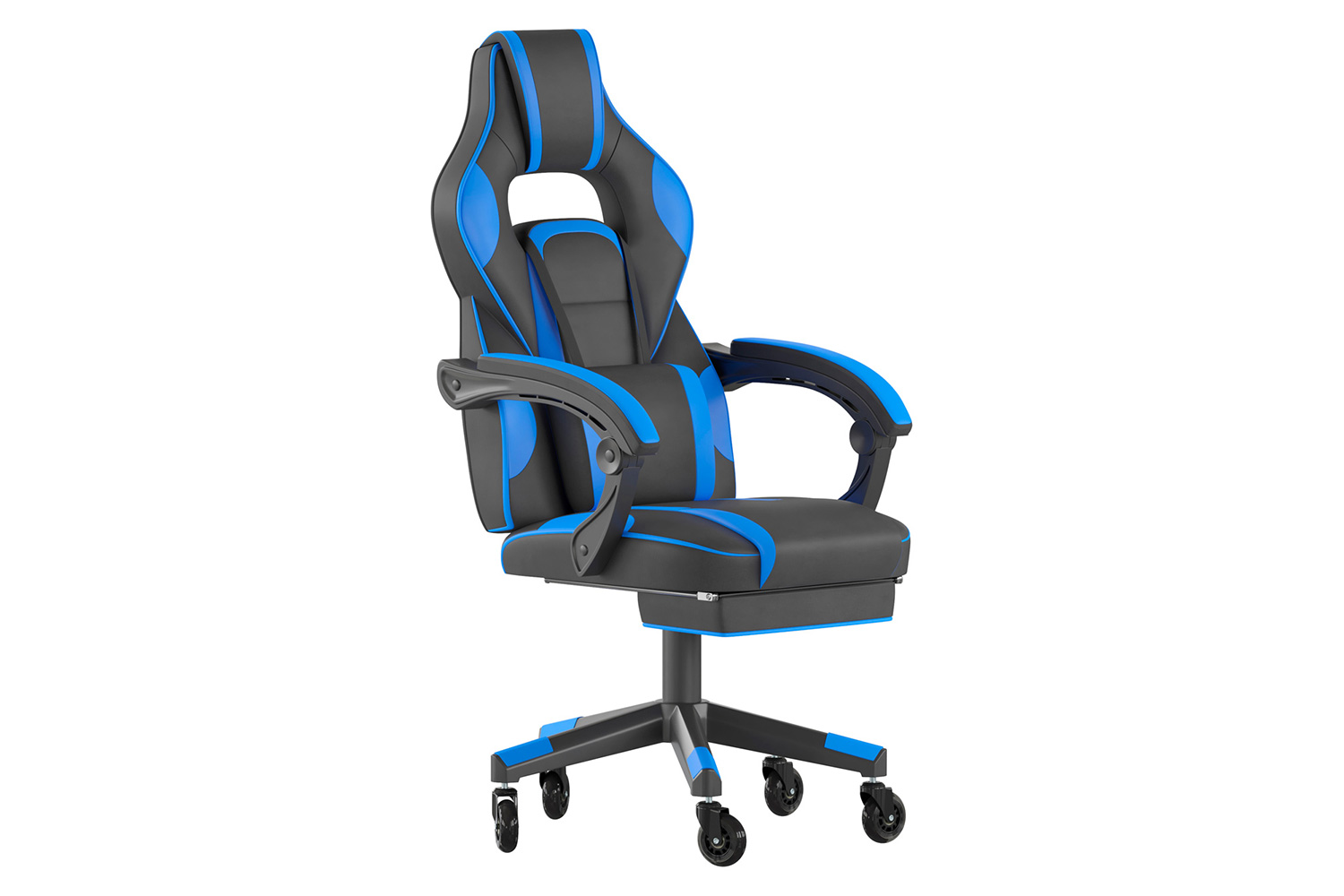 BLNK X40 Gaming Racing Computer Chair with Fully Reclining Back/Arms and Transparent Roller Wheels, Slide-Out Footrest - Black/Blue