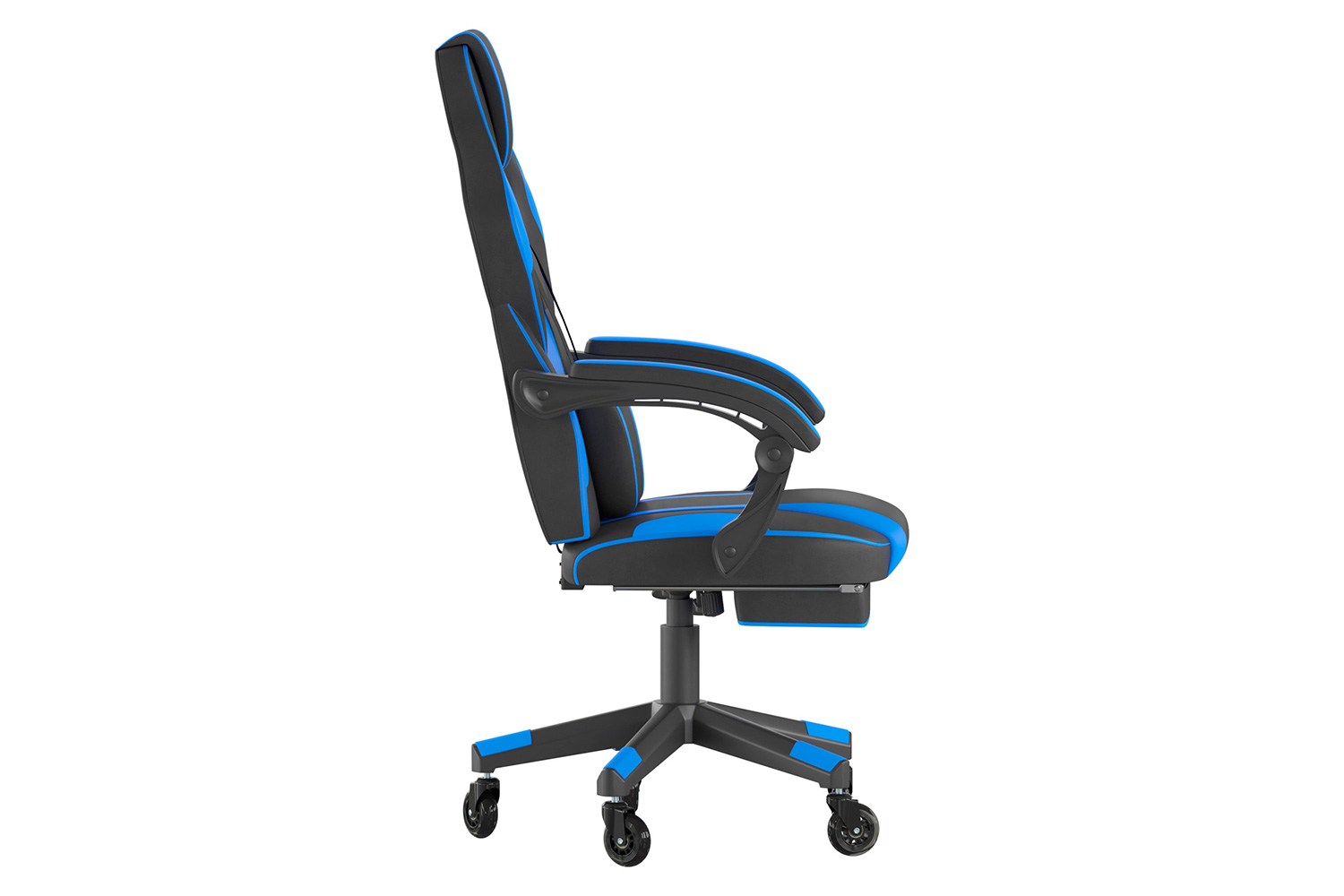 BLNK X40 Gaming Racing Computer Chair with Fully Reclining Back/Arms and Transparent Roller Wheels, Slide-Out Footrest - Black/Blue