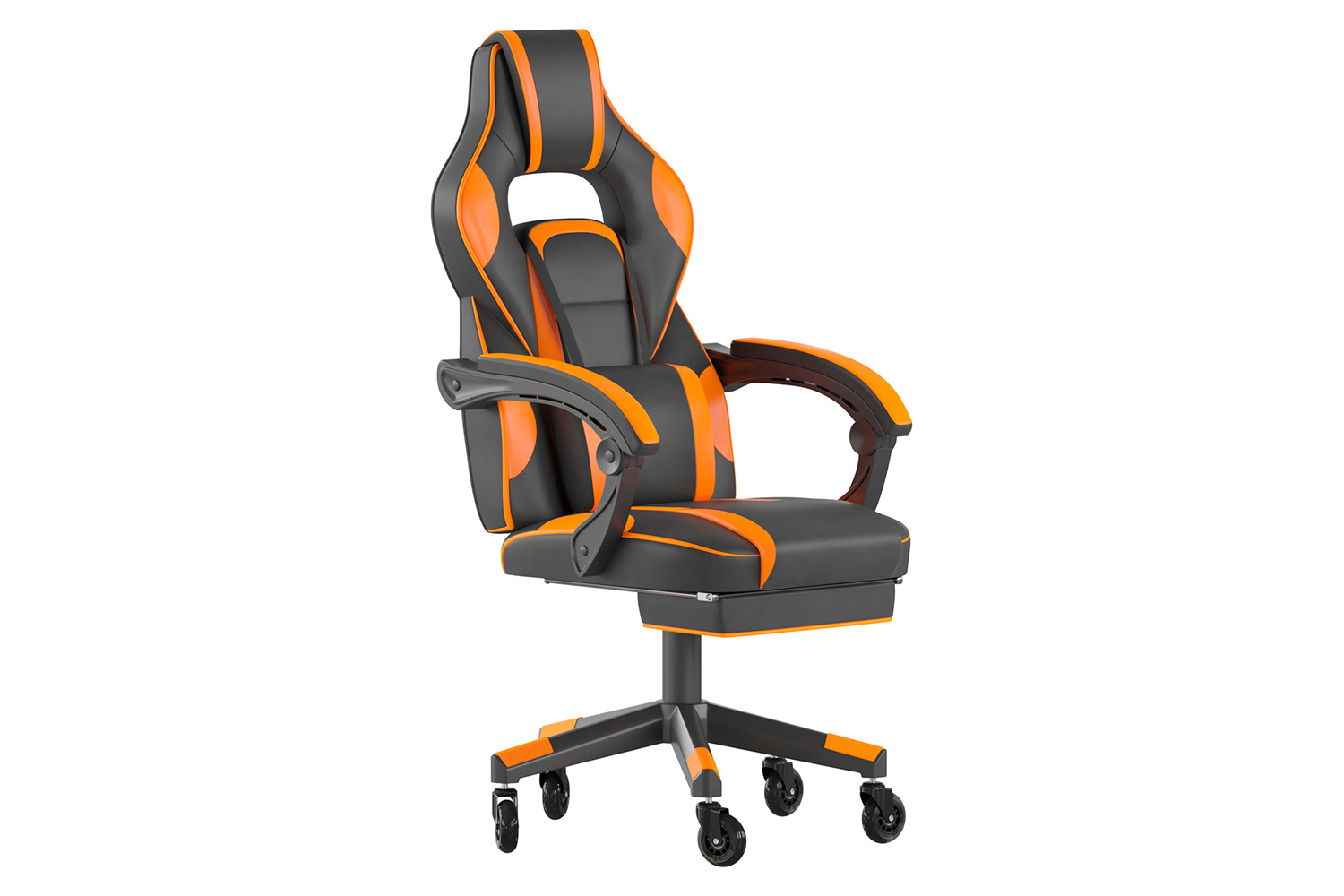 BLNK X40 Gaming Racing Computer Chair with Fully Reclining Back/Arms and Transparent Roller Wheels, Slide-Out Footrest - Black/Orange