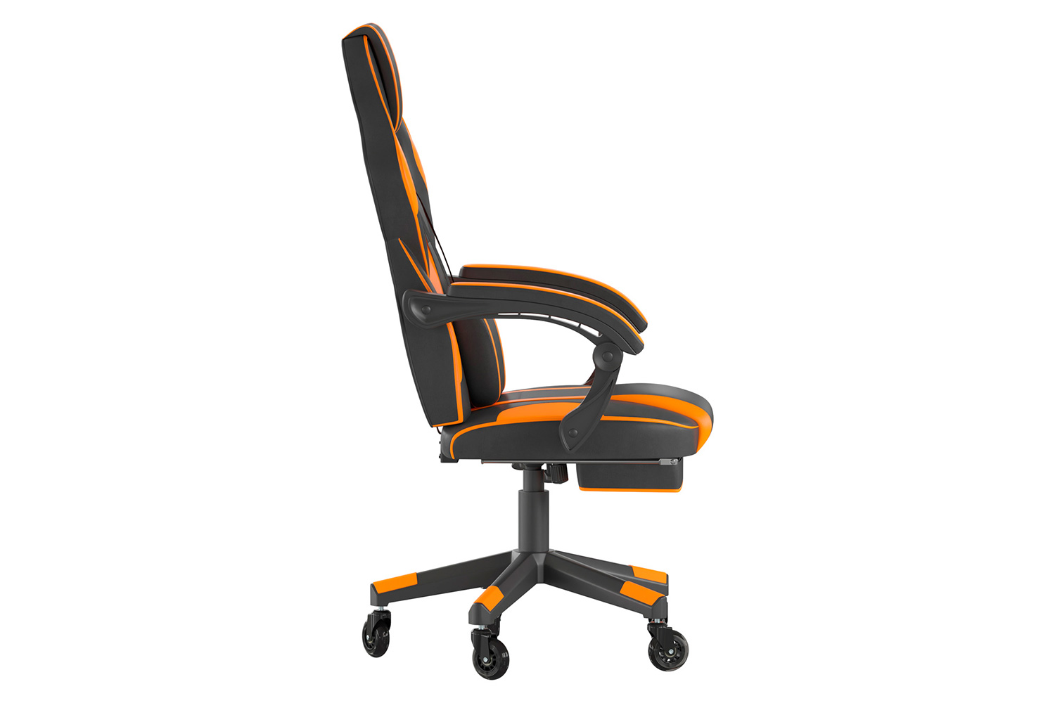 BLNK X40 Gaming Racing Computer Chair with Fully Reclining Back/Arms and Transparent Roller Wheels, Slide-Out Footrest - Black/Orange