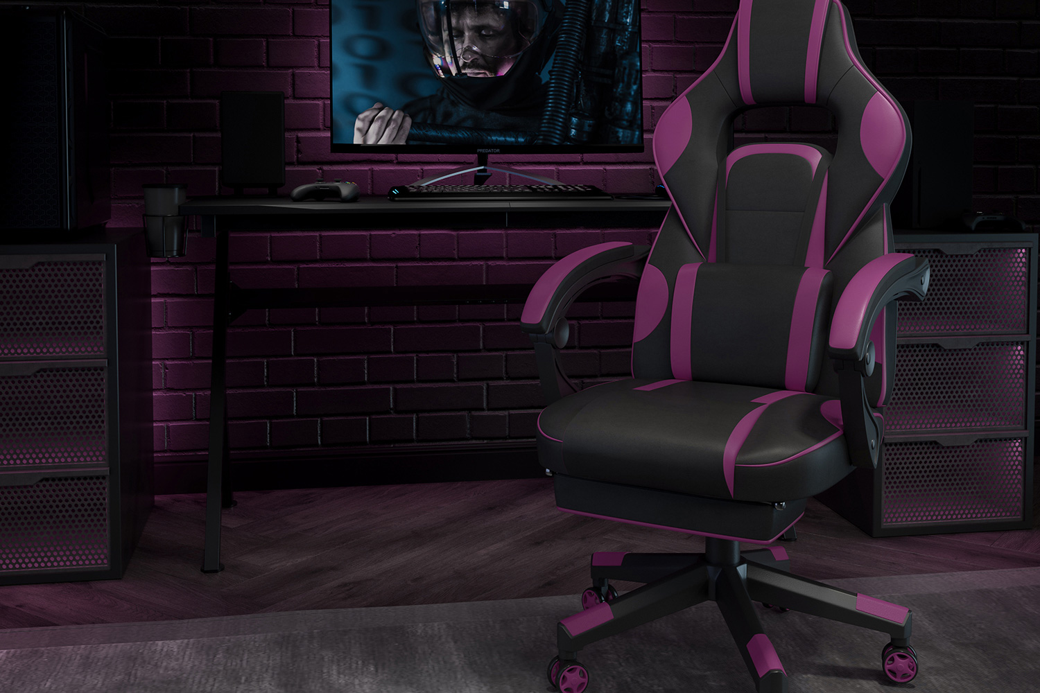 BLNK X40 Gaming Racing Ergonomic Computer Chair with Fully Reclining Back/Arms, Slide-Out Footrest, Massaging Lumbar