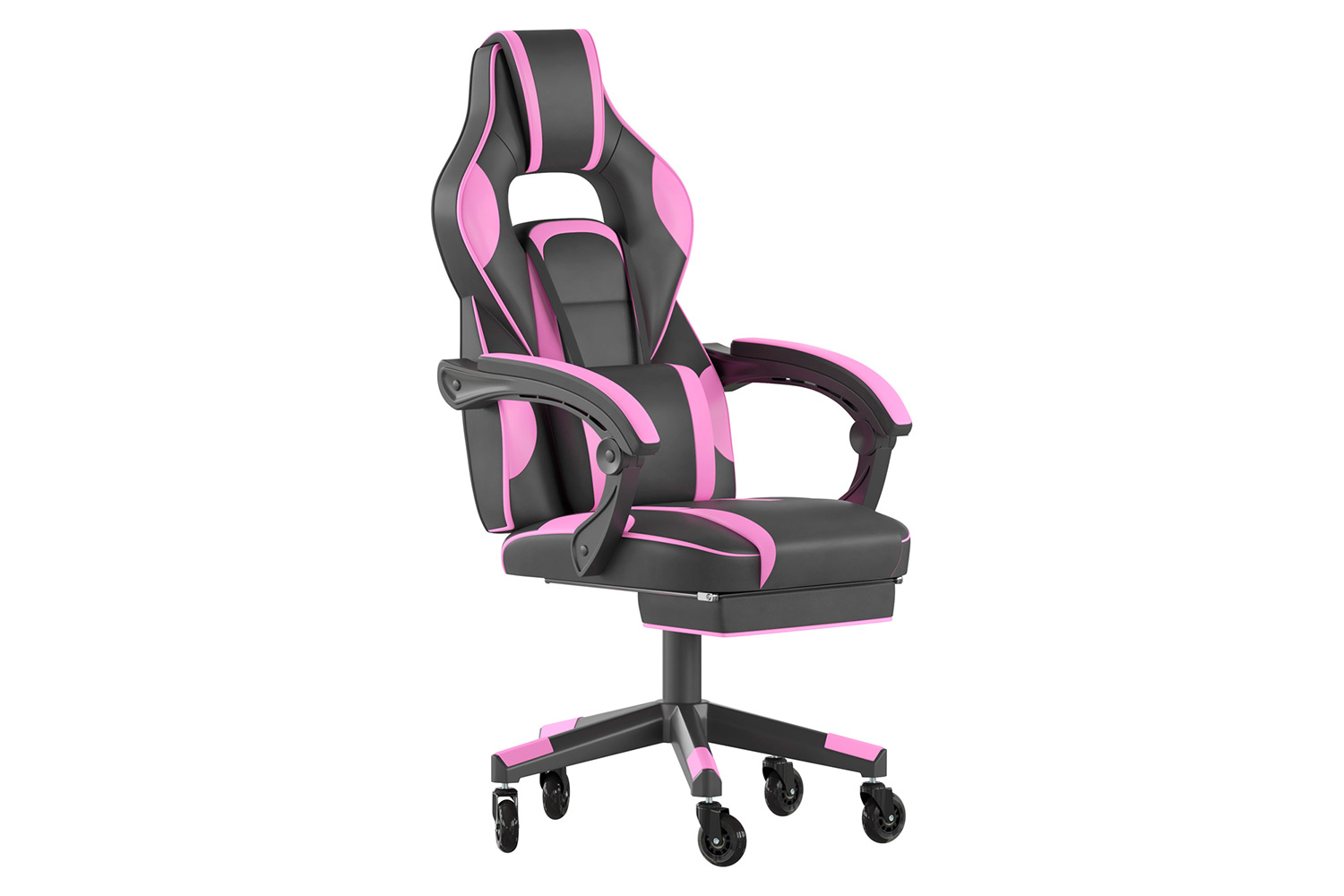 BLNK X40 Gaming Racing Computer Chair with Fully Reclining Back/Arms and Transparent Roller Wheels, Slide-Out Footrest - Black/Purple