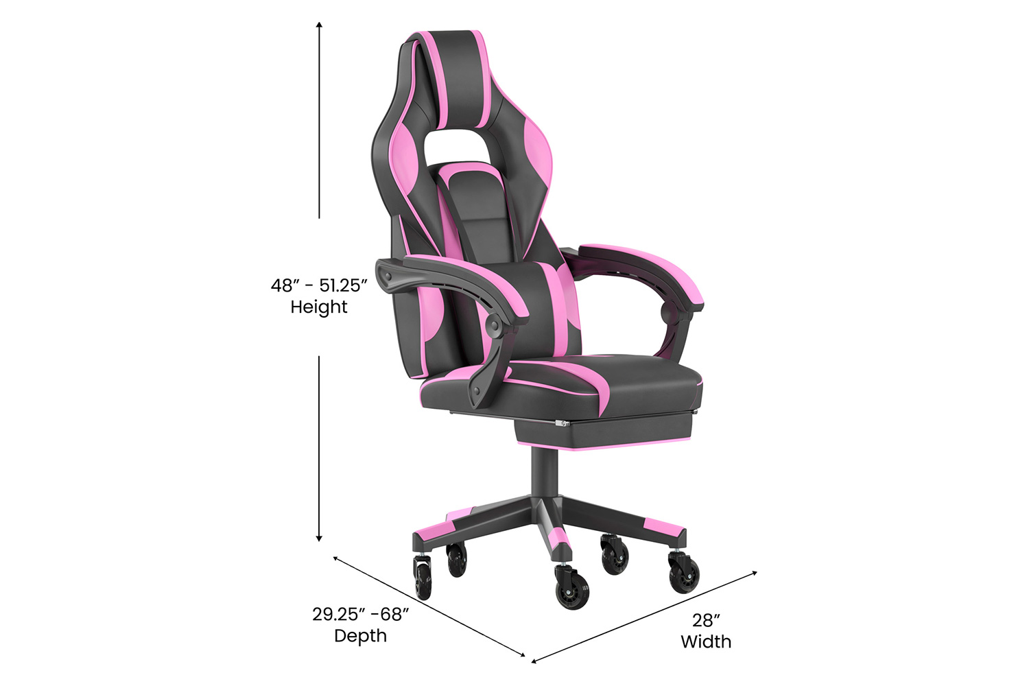 BLNK X40 Gaming Racing Computer Chair with Fully Reclining Back/Arms and Transparent Roller Wheels, Slide-Out Footrest - Black/Purple