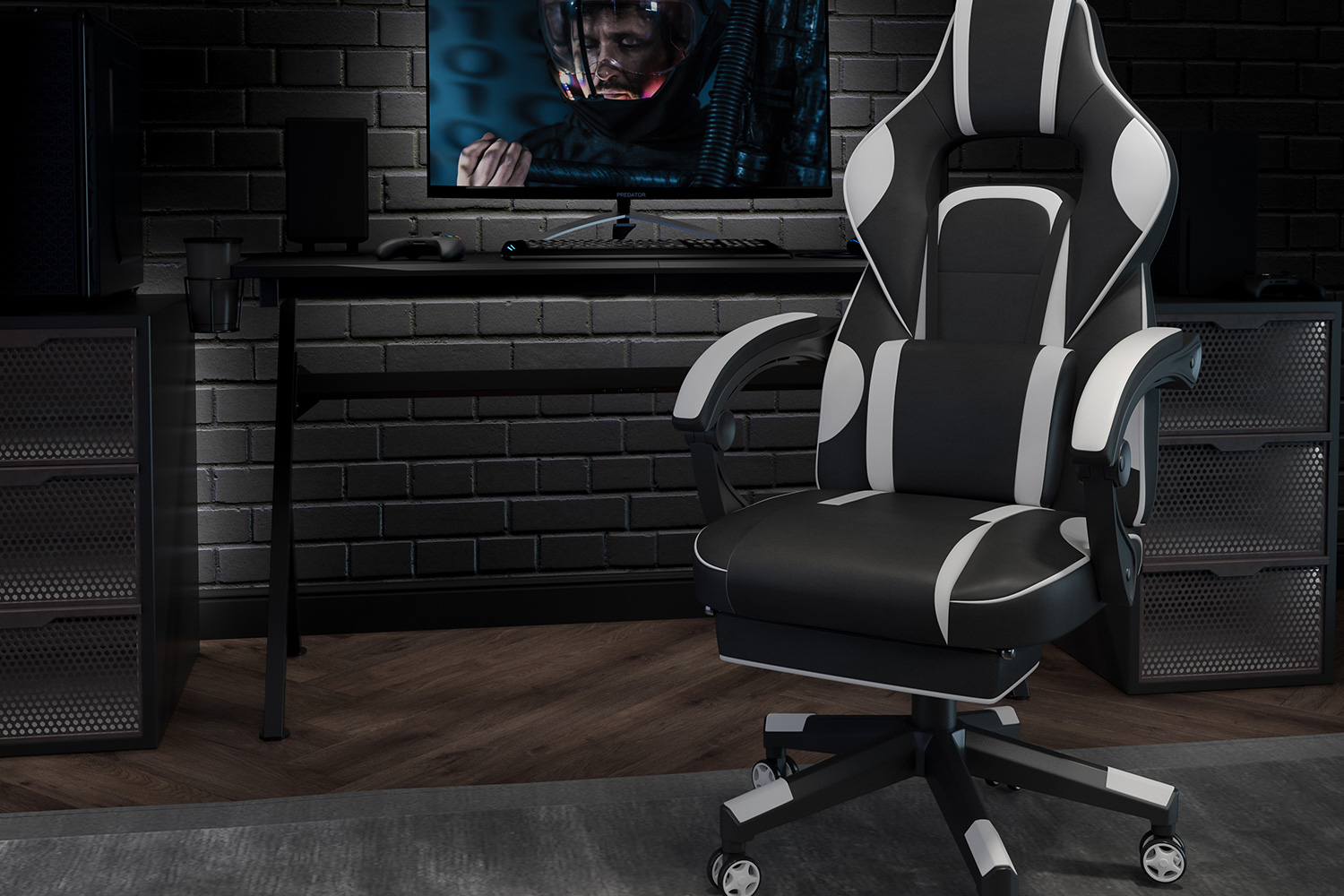 BLNK X40 Gaming Racing Ergonomic Computer Chair with Fully Reclining Back/Arms, Slide-Out Footrest, Massaging Lumbar