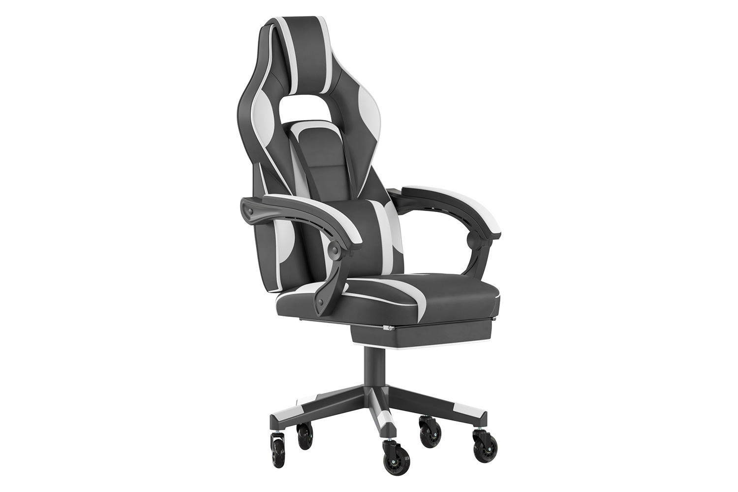 BLNK X40 Gaming Racing Computer Chair with Fully Reclining Back/Arms and Transparent Roller Wheels, Slide-Out Footrest - White