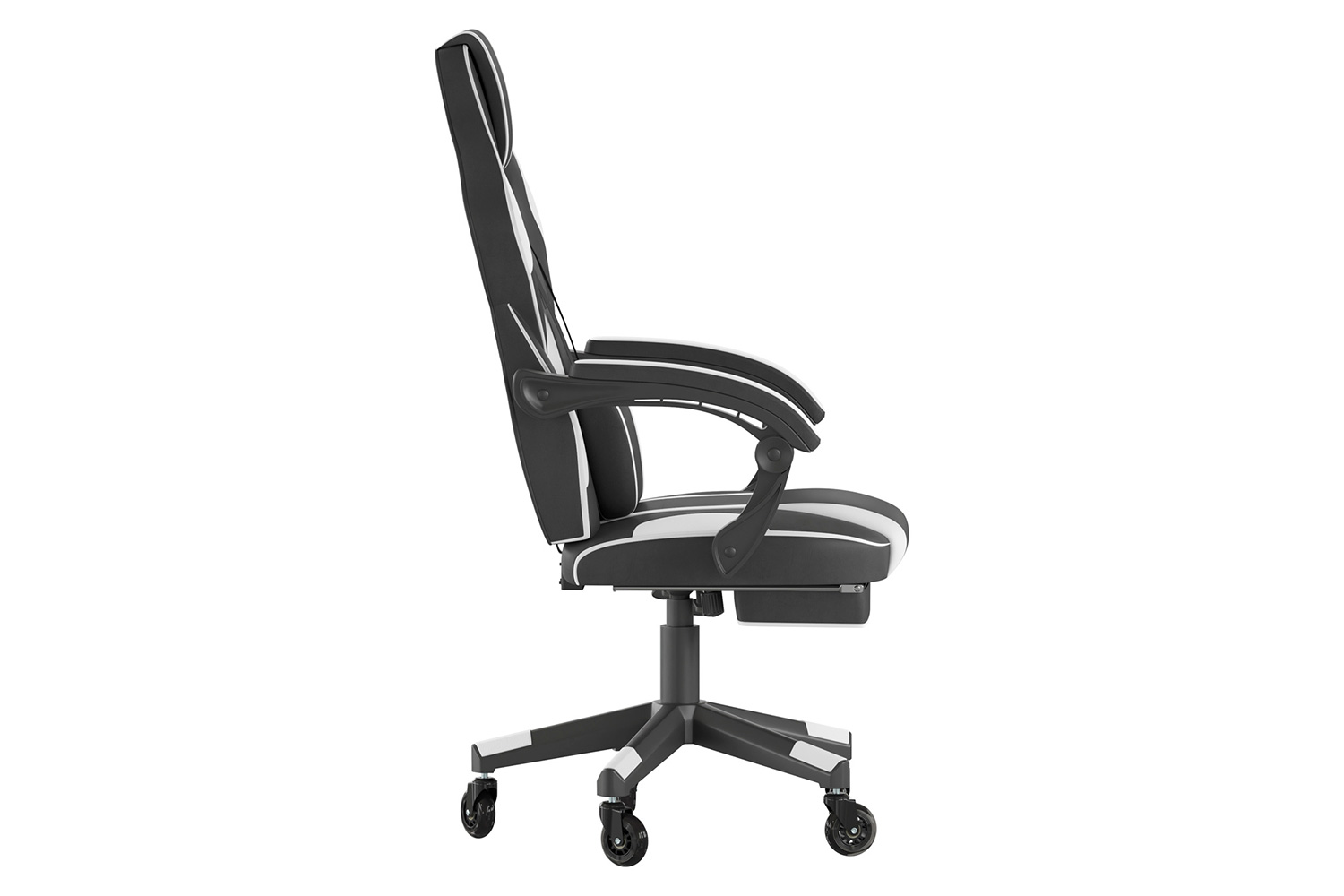 BLNK X40 Gaming Racing Computer Chair with Fully Reclining Back/Arms and Transparent Roller Wheels, Slide-Out Footrest - White