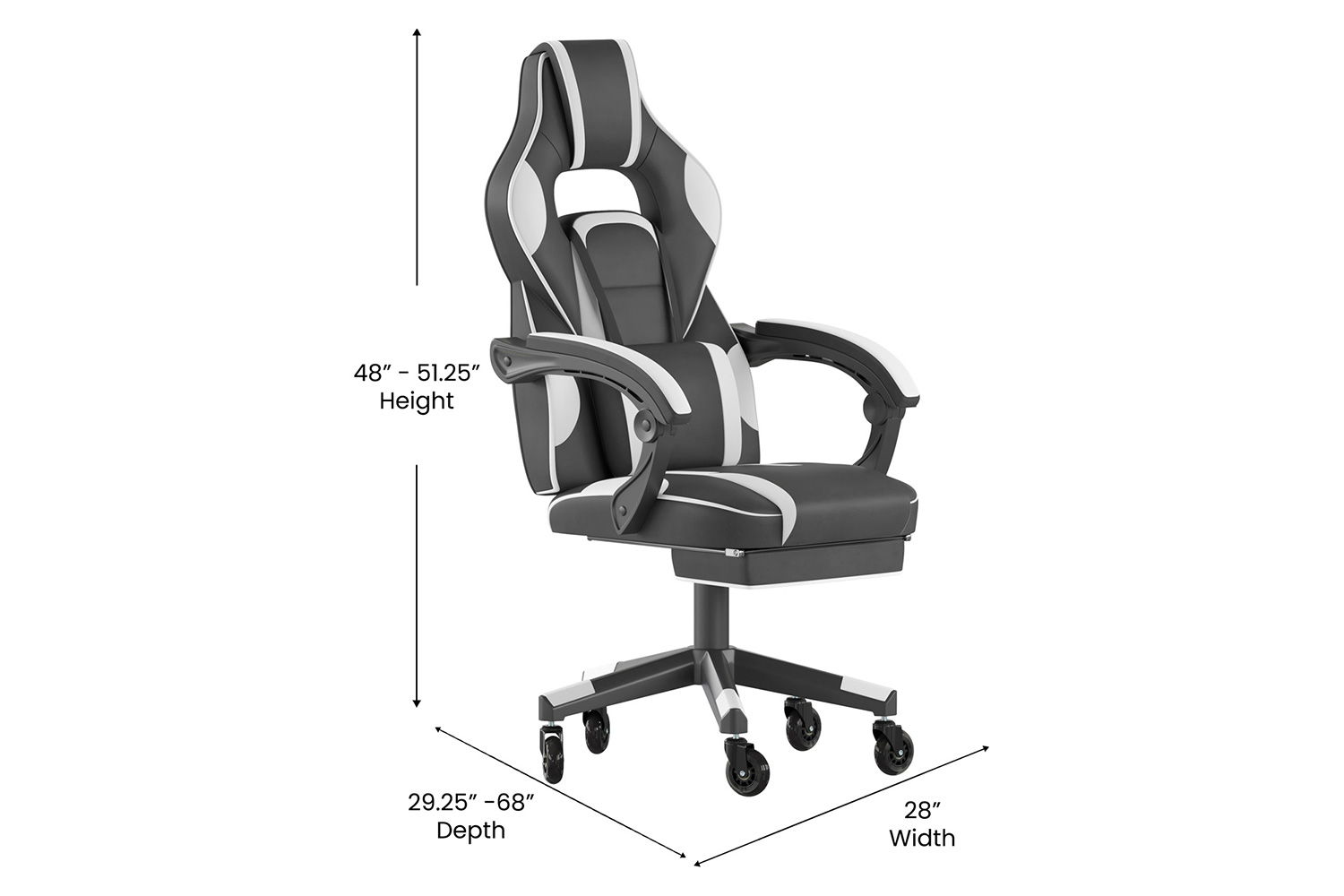 BLNK X40 Gaming Racing Computer Chair with Fully Reclining Back/Arms and Transparent Roller Wheels, Slide-Out Footrest - White