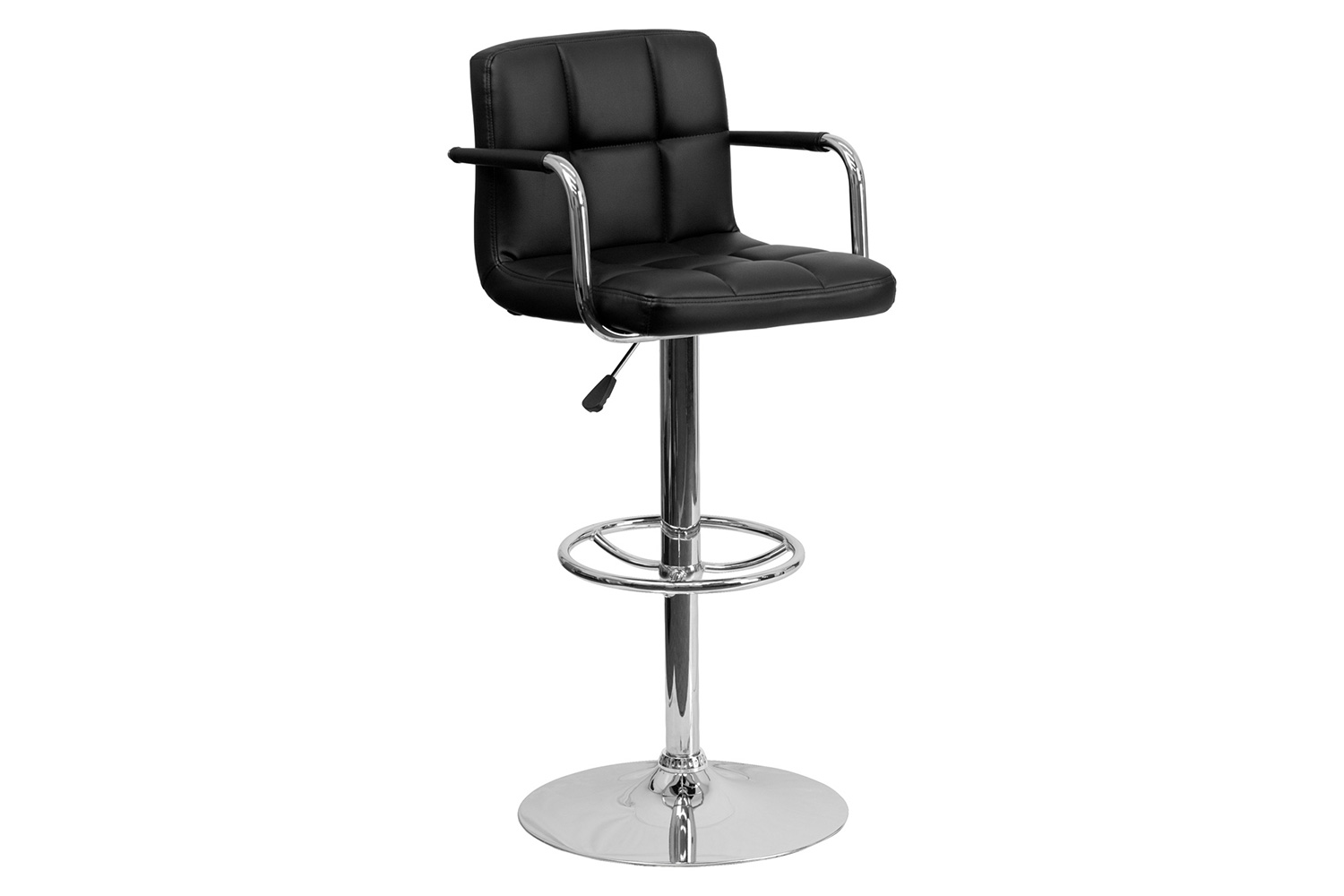 BLNK Genna Quilted Vinyl Adjustable Height Bar Stool with Arms and Chrome Base - Black