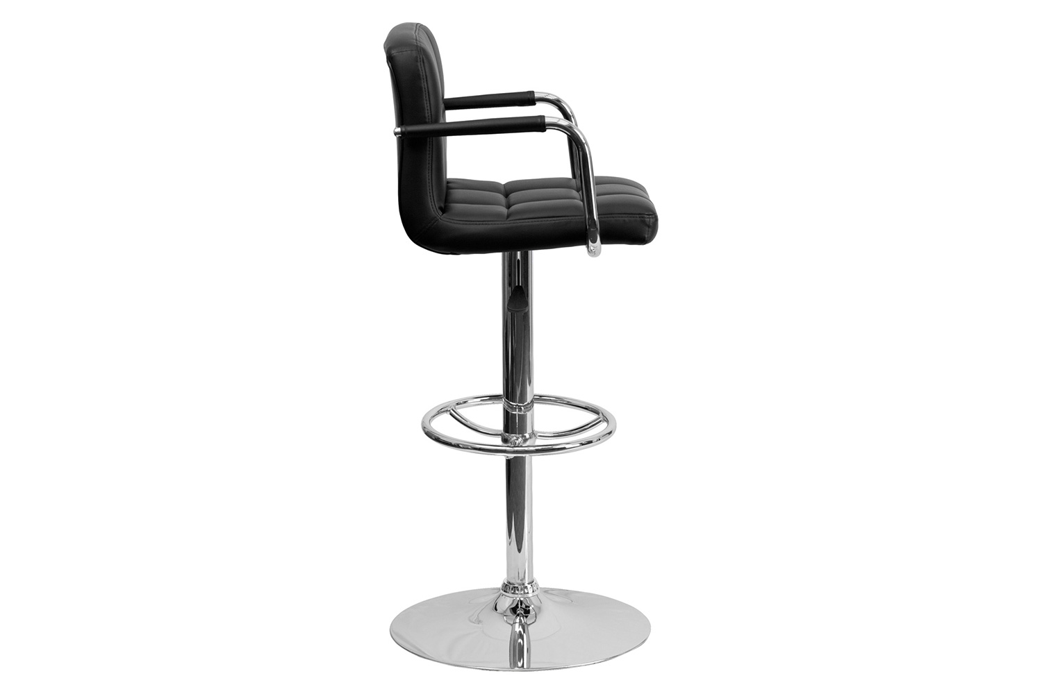 BLNK Genna Quilted Vinyl Adjustable Height Bar Stool with Arms and Chrome Base - Black