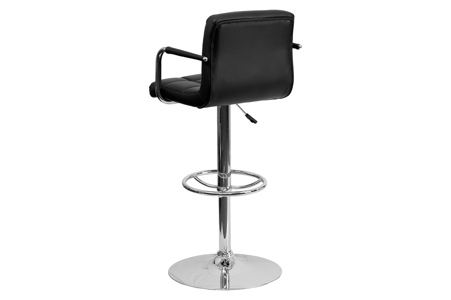 BLNK Genna Quilted Vinyl Adjustable Height Bar Stool with Arms and Chrome Base - Black