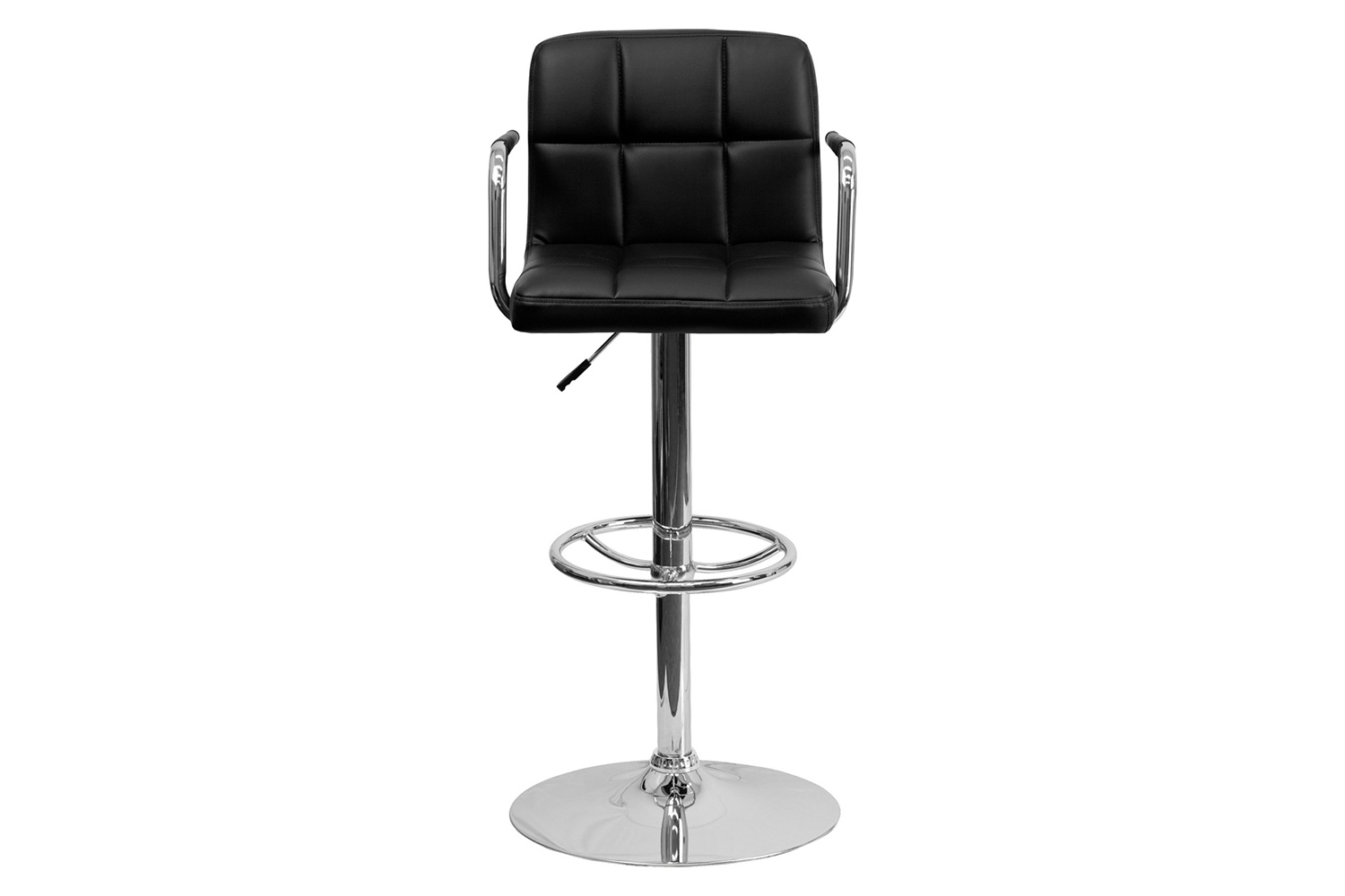 BLNK Genna Quilted Vinyl Adjustable Height Bar Stool with Arms and Chrome Base - Black