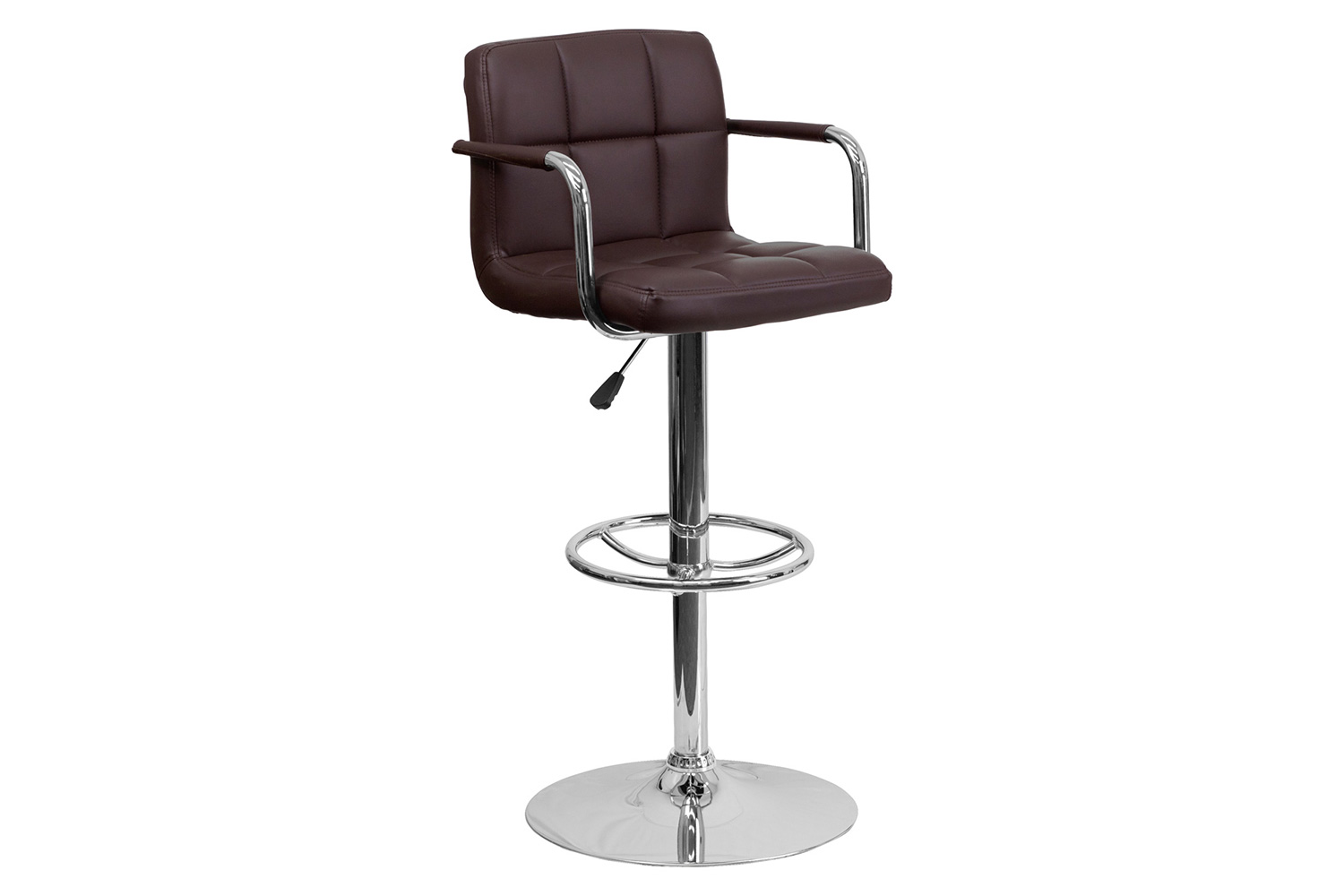 BLNK™ Genna Quilted Vinyl Adjustable Height Bar Stool with Arms and Chrome Base - Brown