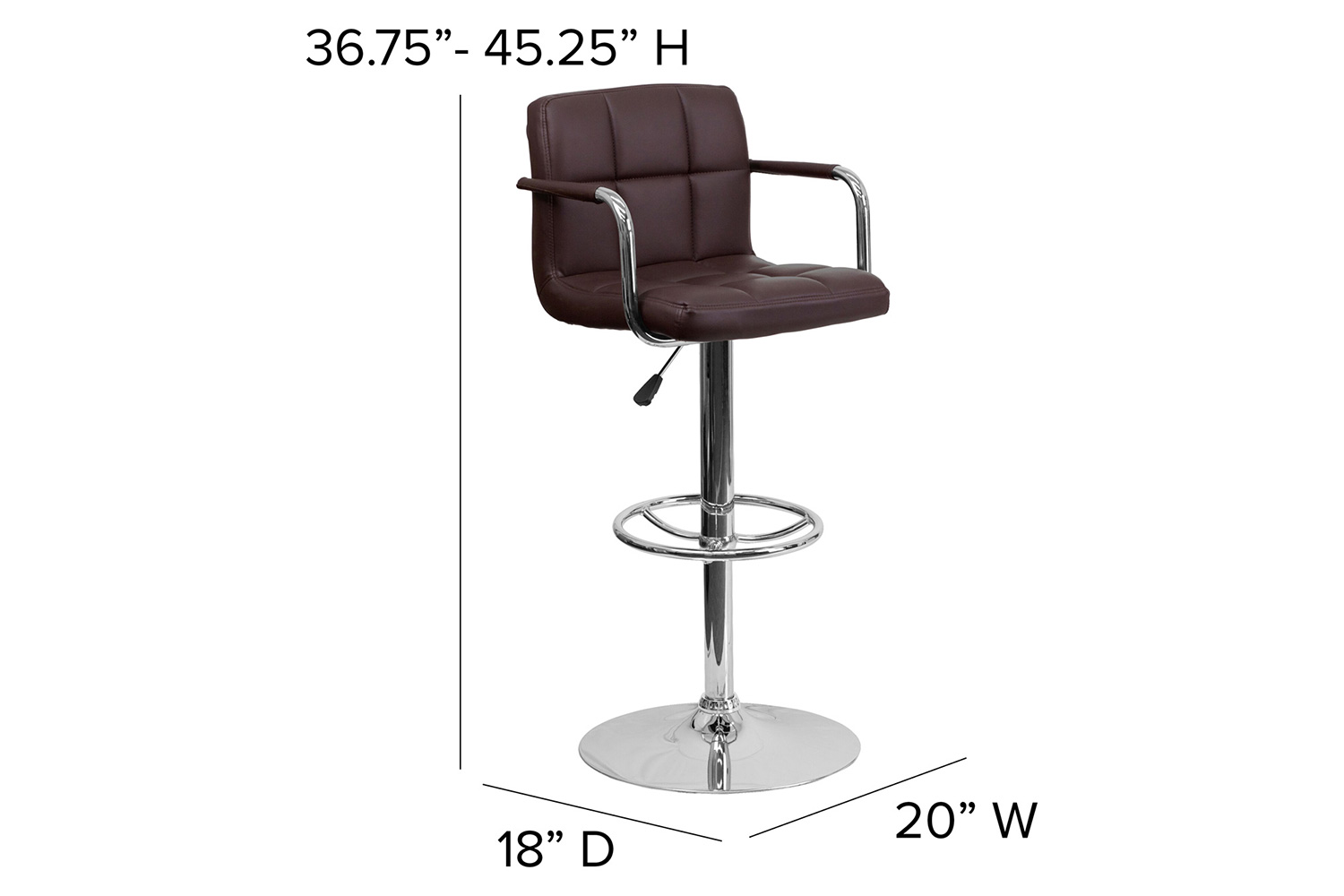 BLNK™ Genna Quilted Vinyl Adjustable Height Bar Stool with Arms and Chrome Base - Brown