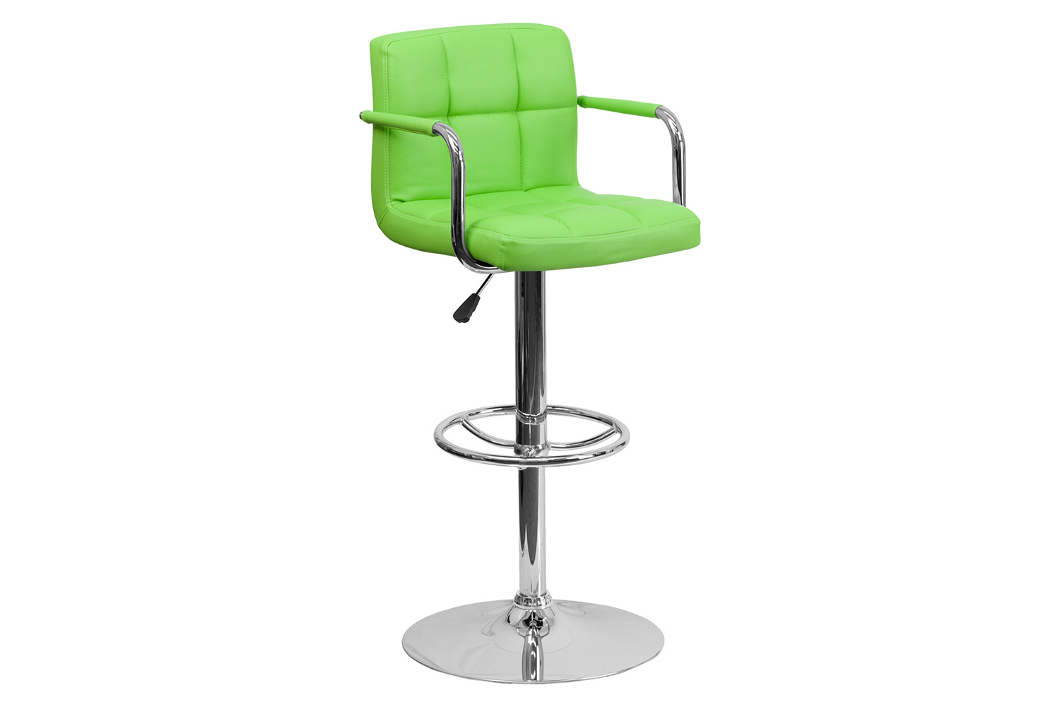 BLNK™ Genna Quilted Vinyl Adjustable Height Bar Stool with Arms and Chrome Base - Green