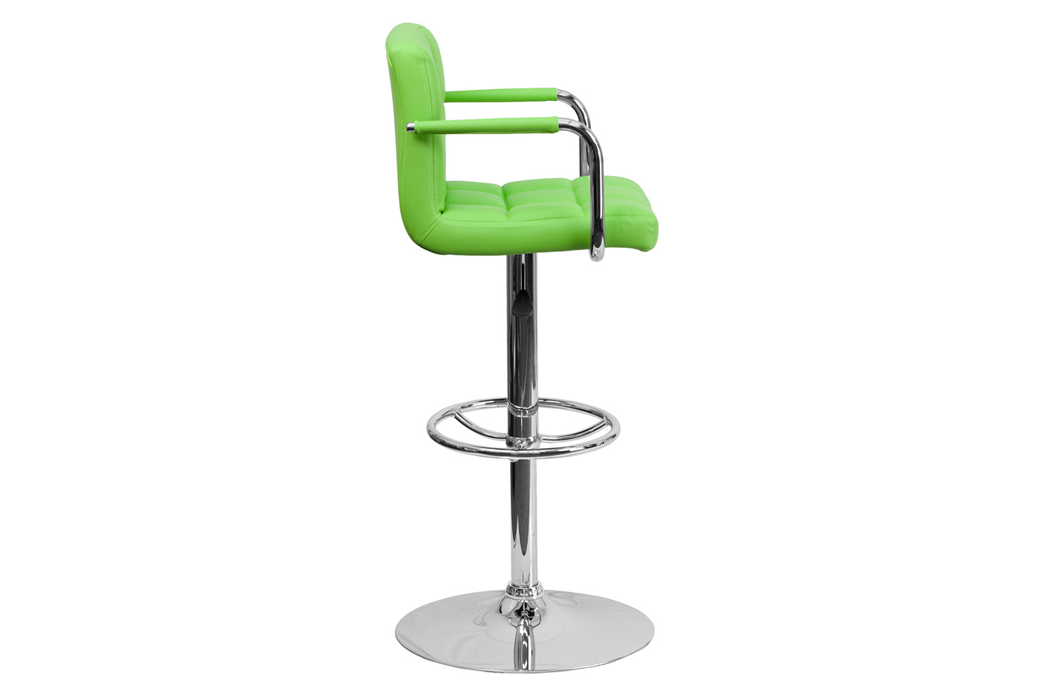 BLNK™ Genna Quilted Vinyl Adjustable Height Bar Stool with Arms and Chrome Base - Green