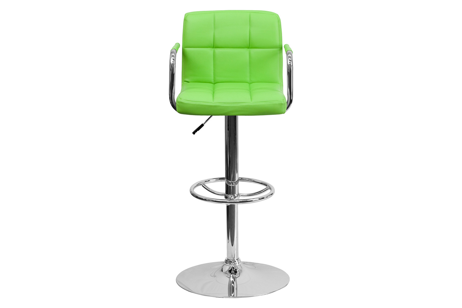 BLNK™ Genna Quilted Vinyl Adjustable Height Bar Stool with Arms and Chrome Base - Green